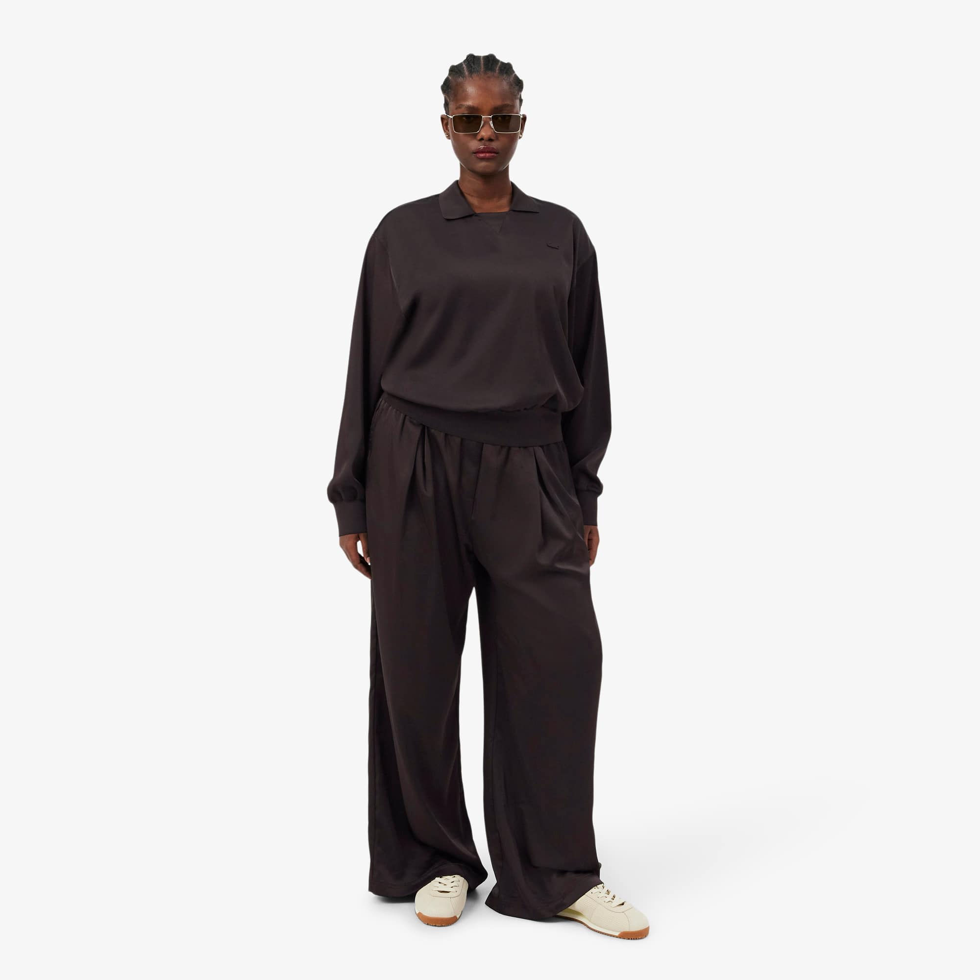 Oversized Elasticated Satin Pants - Brown