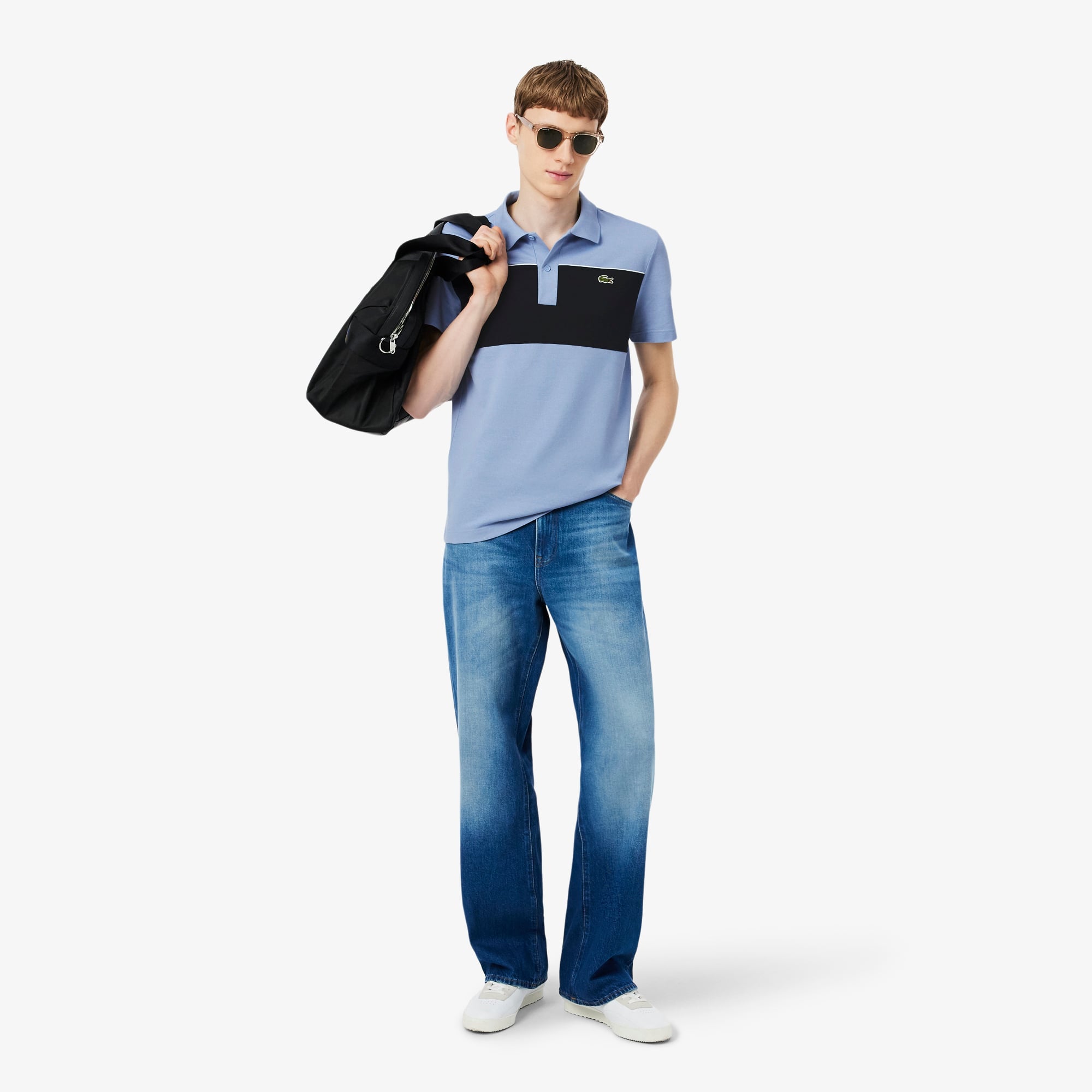Regular Fit Colorblock Piqué Polo - Bleu Clair / Noir