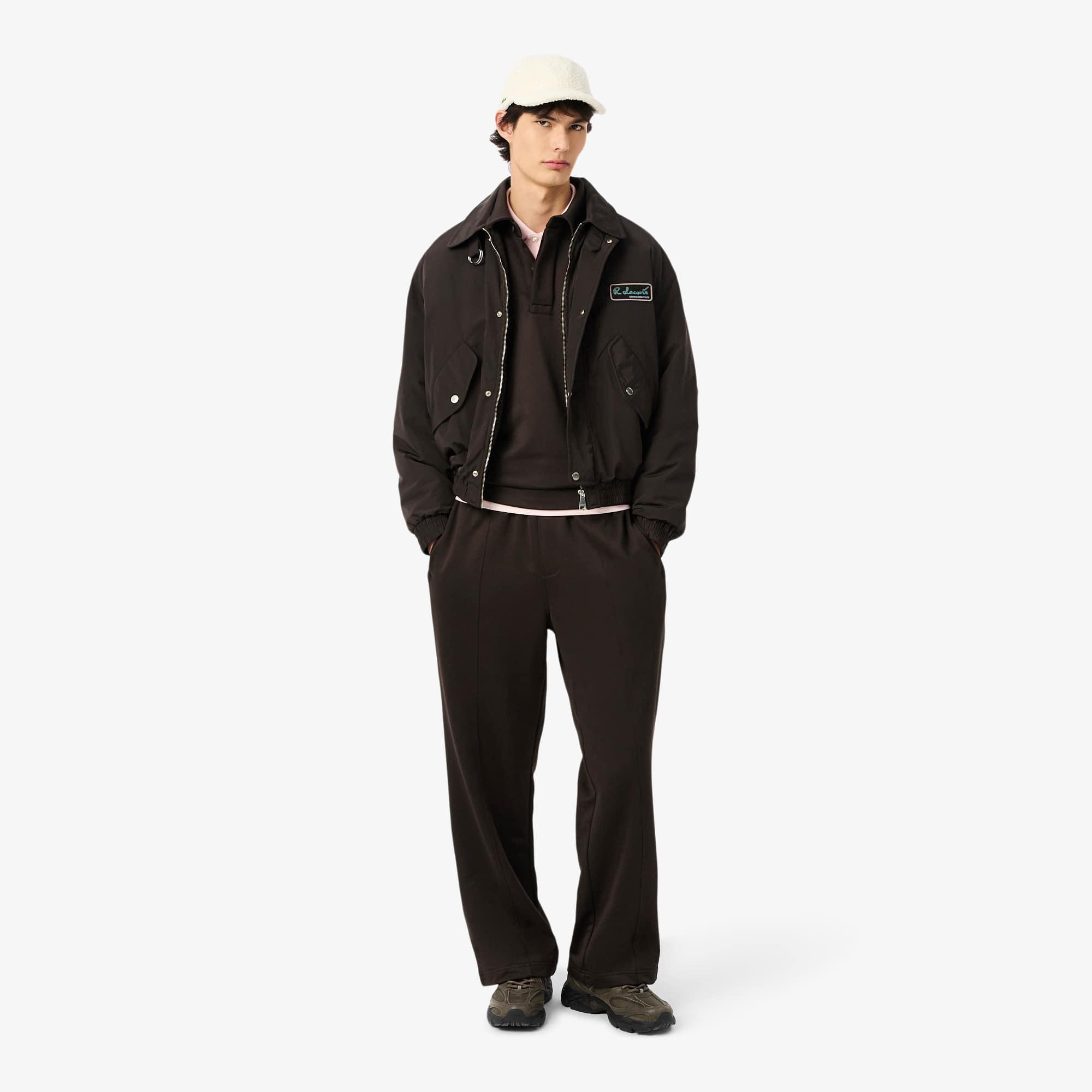 Men's Loose Fit Fleece Polo Sweatshirt - Brown