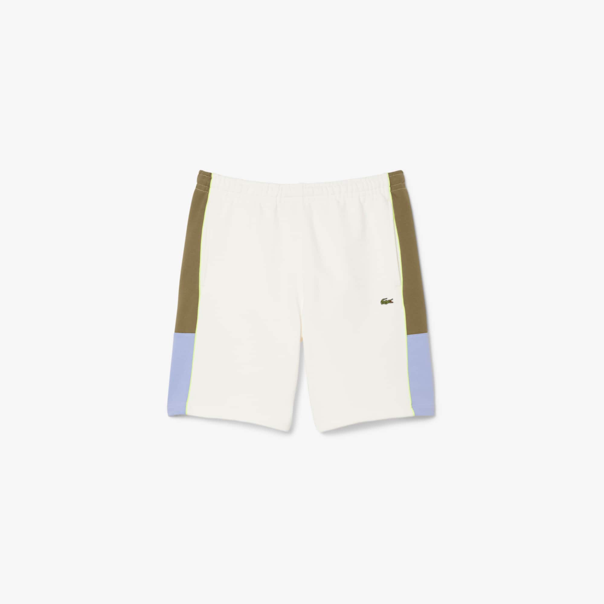 Men's Colorblock Fleece Shorts - White / Khaki Green / Purple