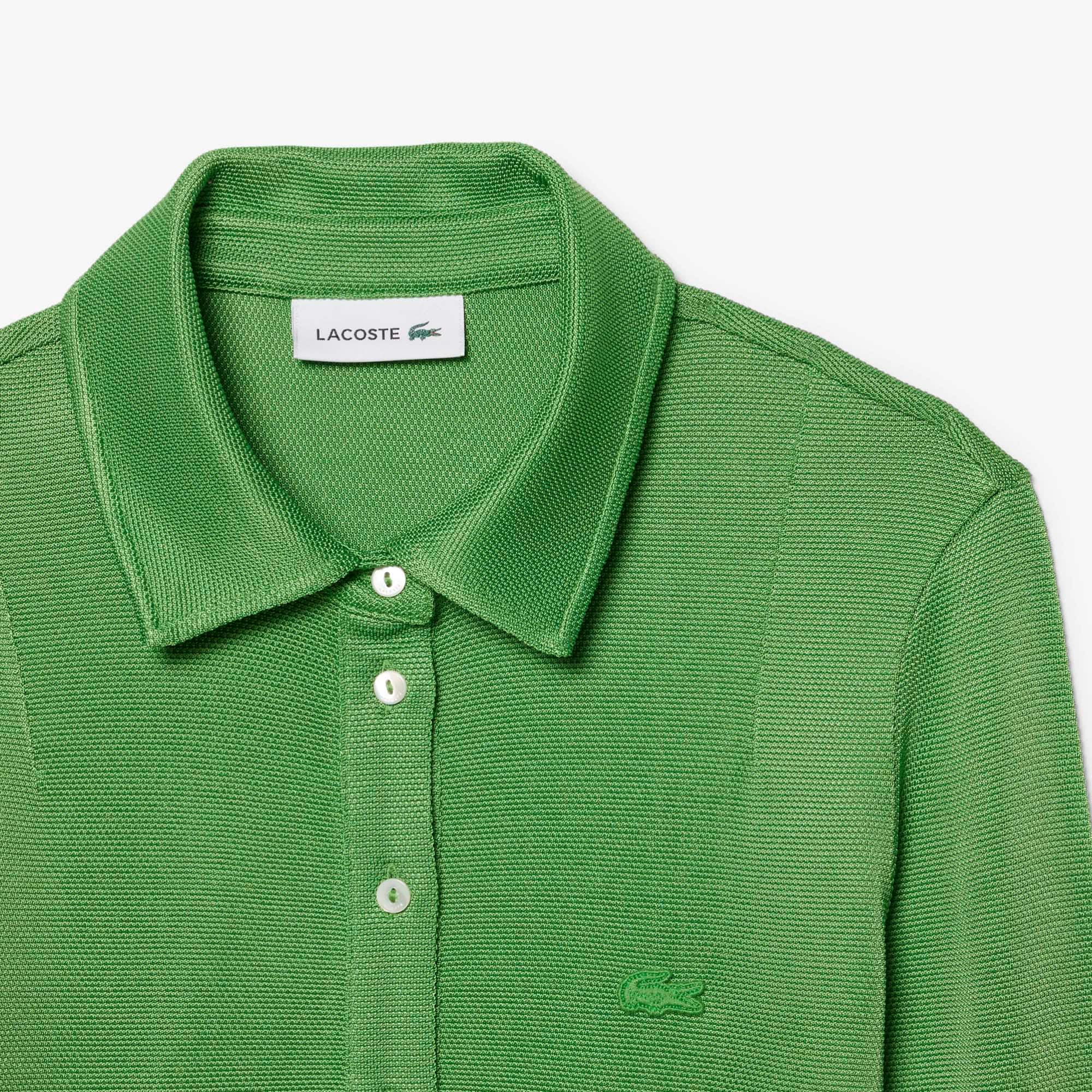 Fluid Satin Piqué Polo Dress - Vert