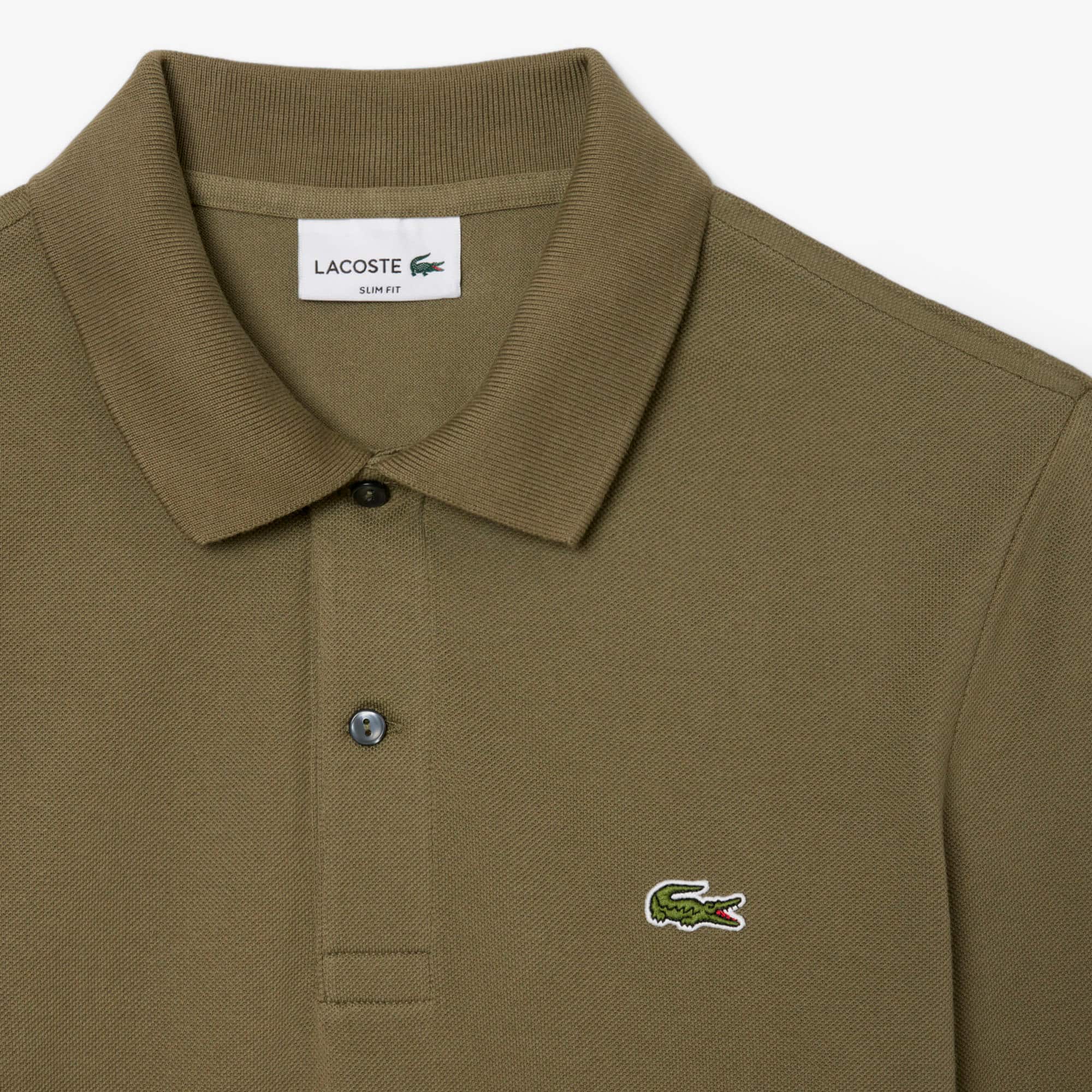 Men's Slim Fit Long Sleeve Polo - Khaki Green