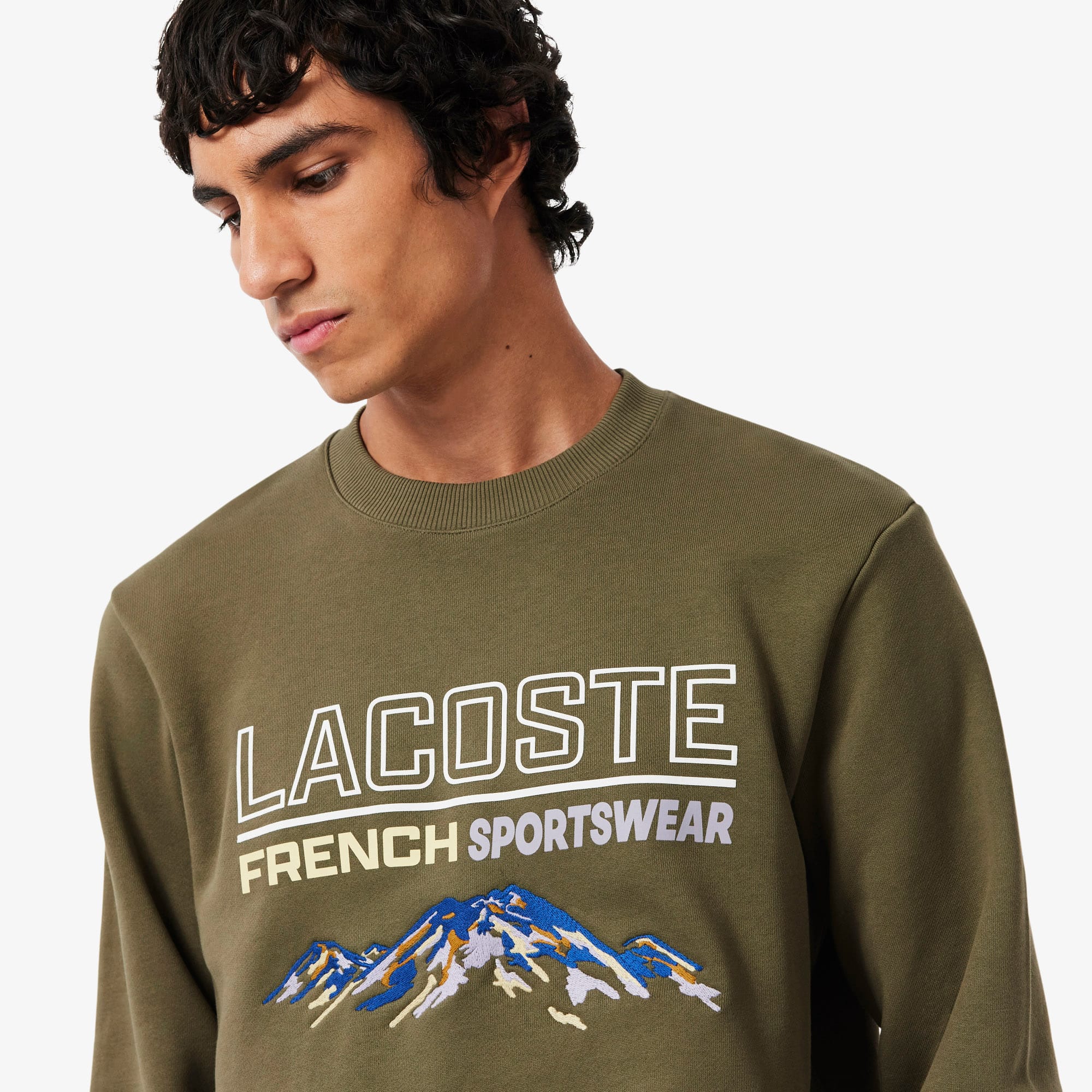 Men's Embroidered Motif Fleece Sweatshirt - Khaki Green