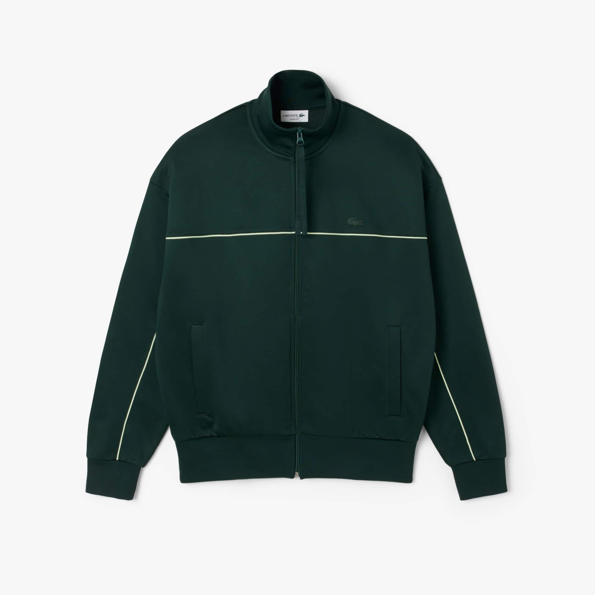 Men's Satin Effect Zip-Up Fleece Sweatshirt - Forest green