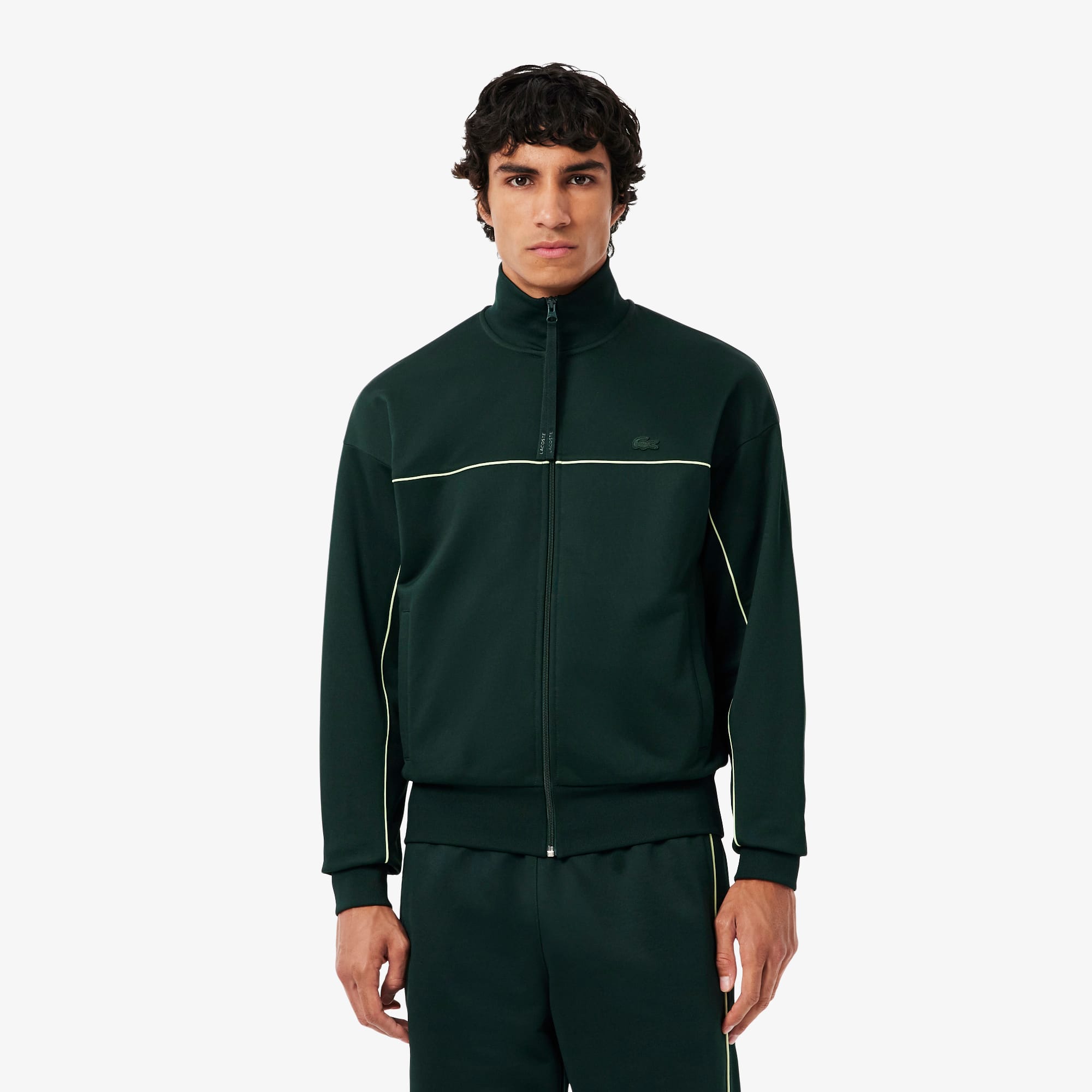 Men's Satin Effect Zip-Up Fleece Sweatshirt - Forest green