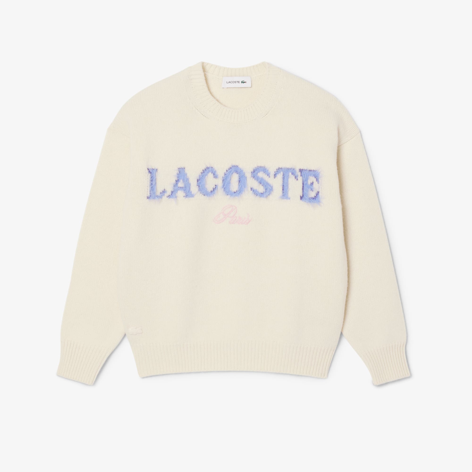 Women's Intarsia Branded Wool Sweater - Cream