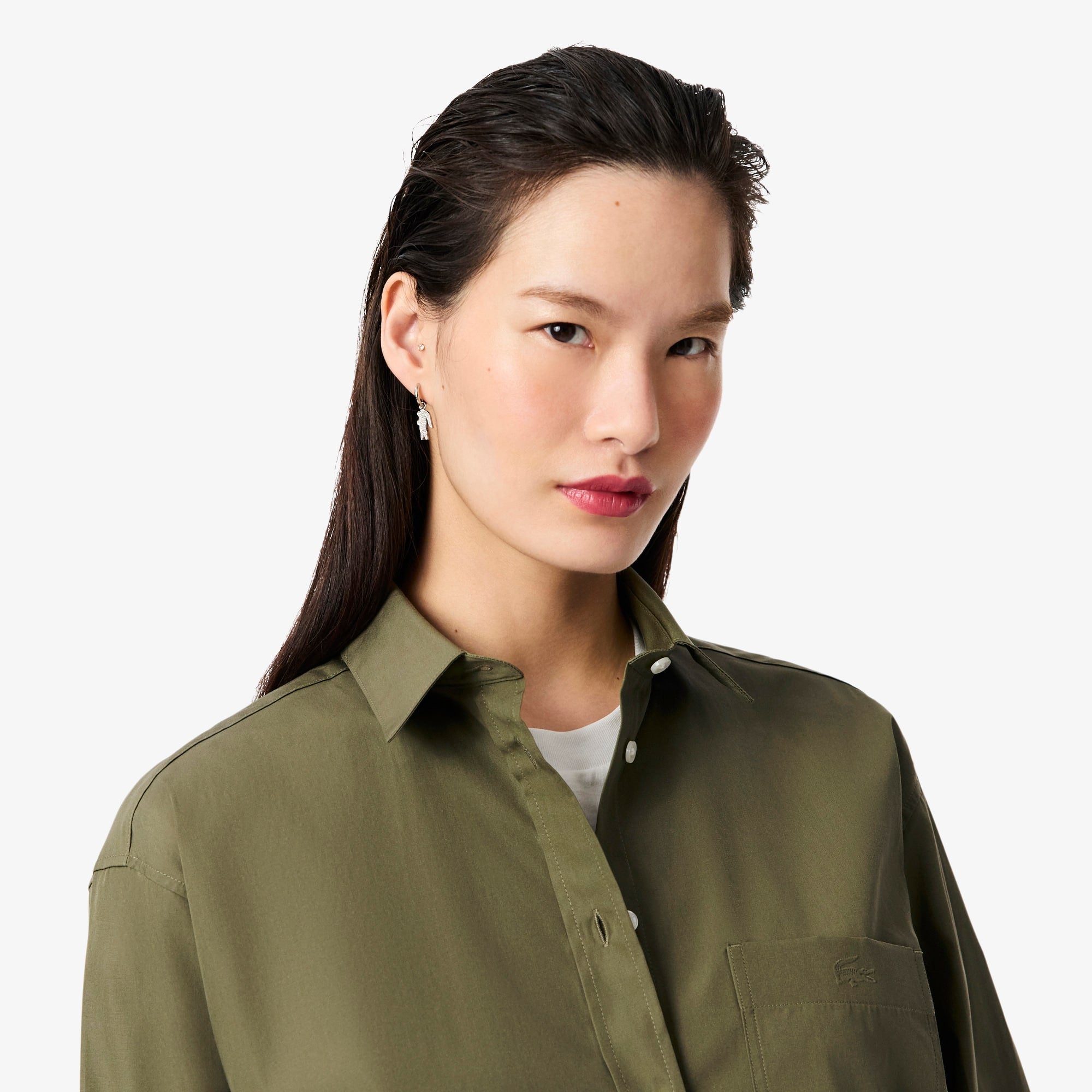 Women's Oversized Cotton Button Down Shirt - Khaki Green
