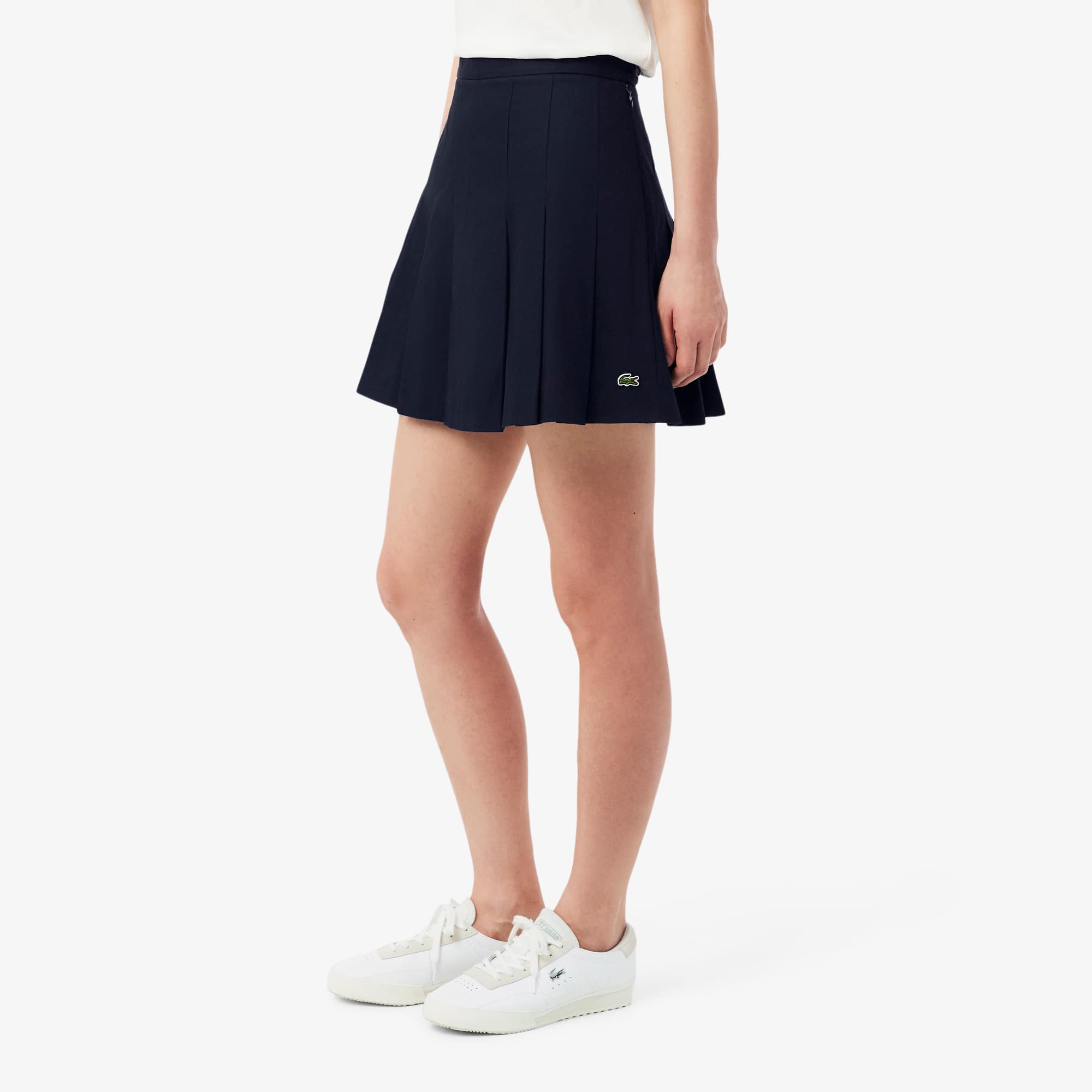 Women's Short Stretch Cotton Pleated Skirt - Navy Blue