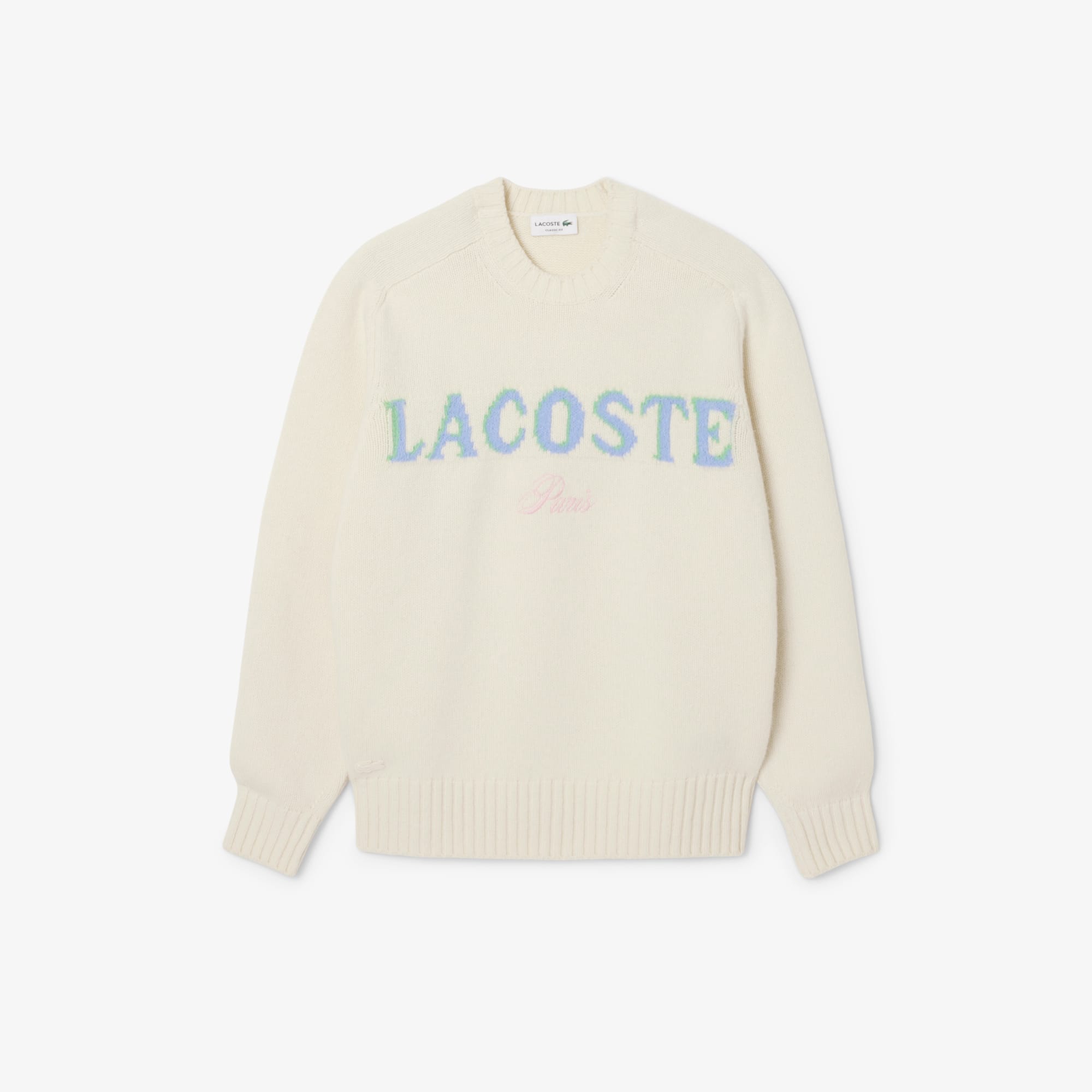 Men's Intarsia Branded Wool Sweater - White / Purple