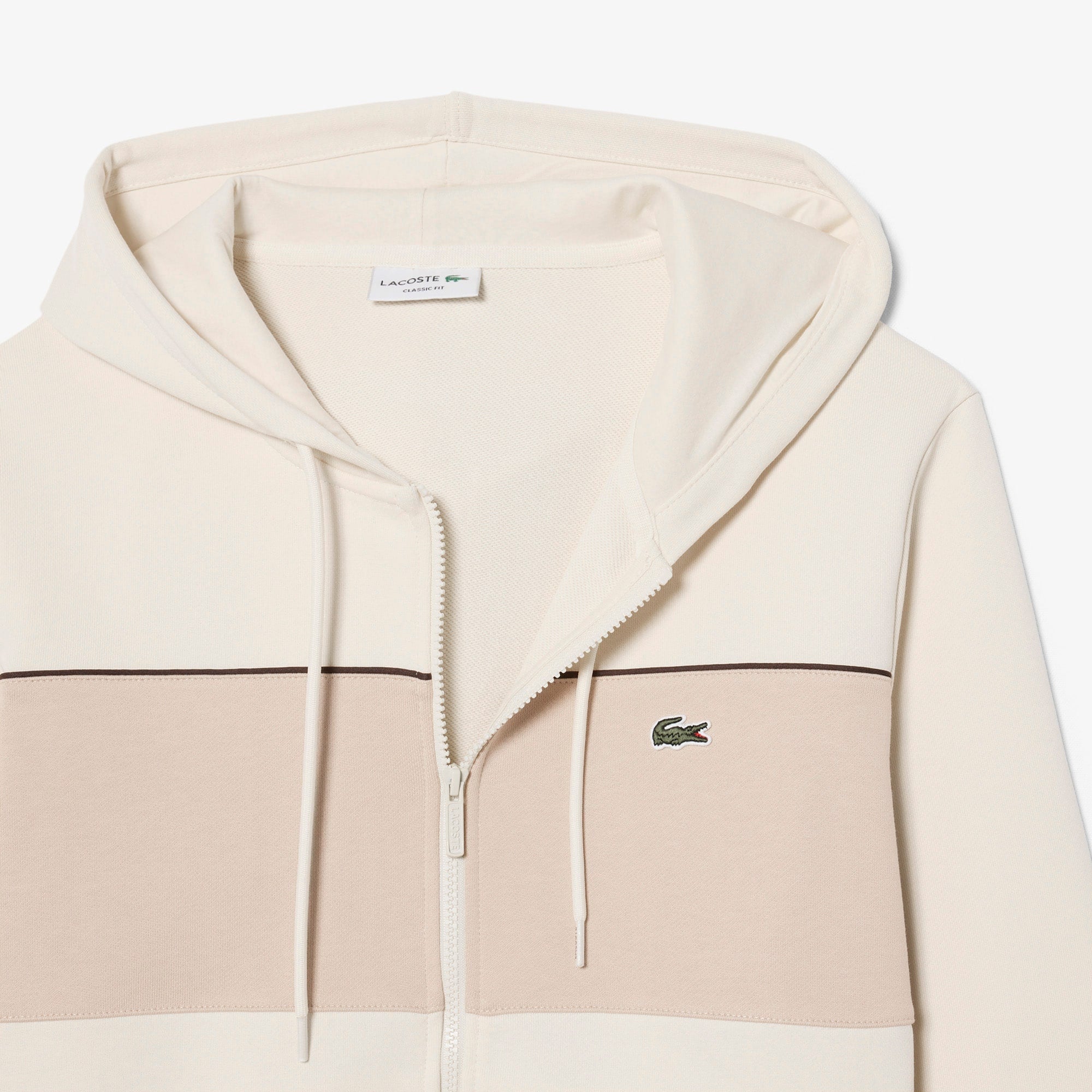 Colorblock Zipped Hoodie - Beige