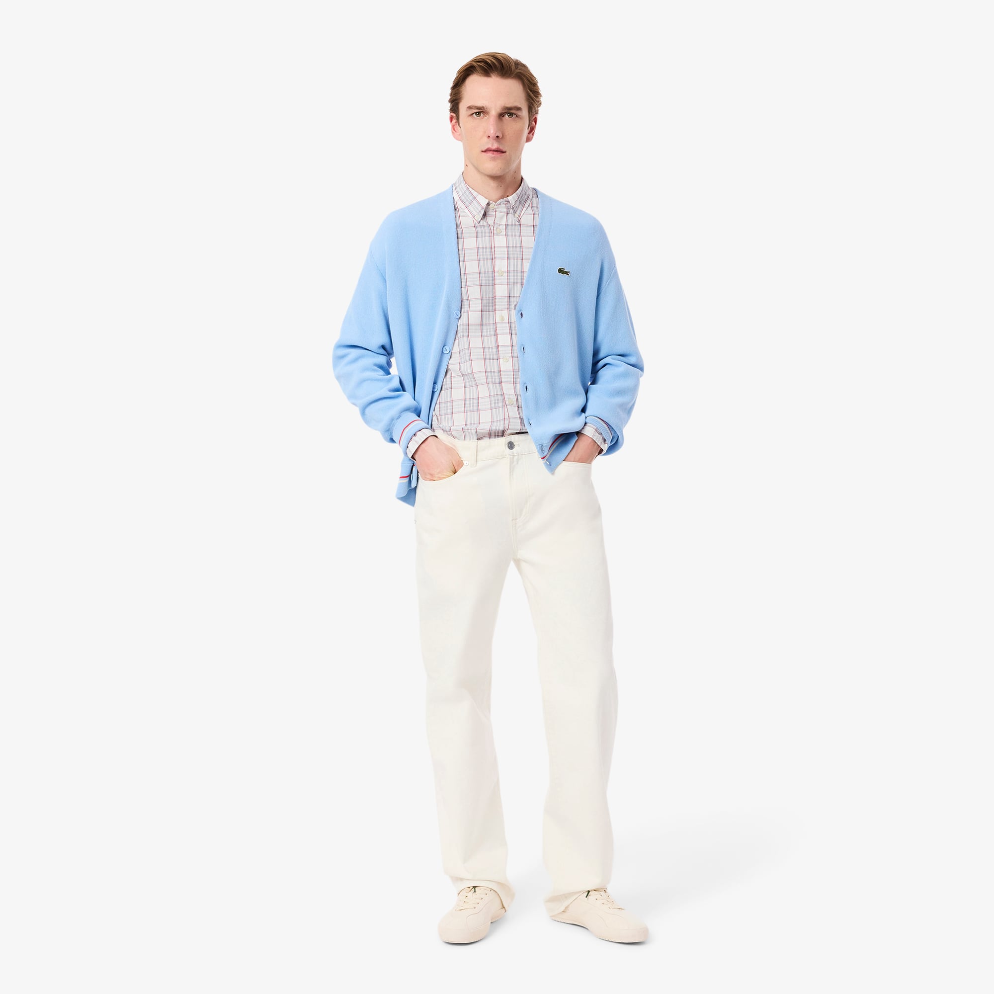 Men's Slim Fit Stretch Plaid Shirt - White / Light Pink / Red / Blue