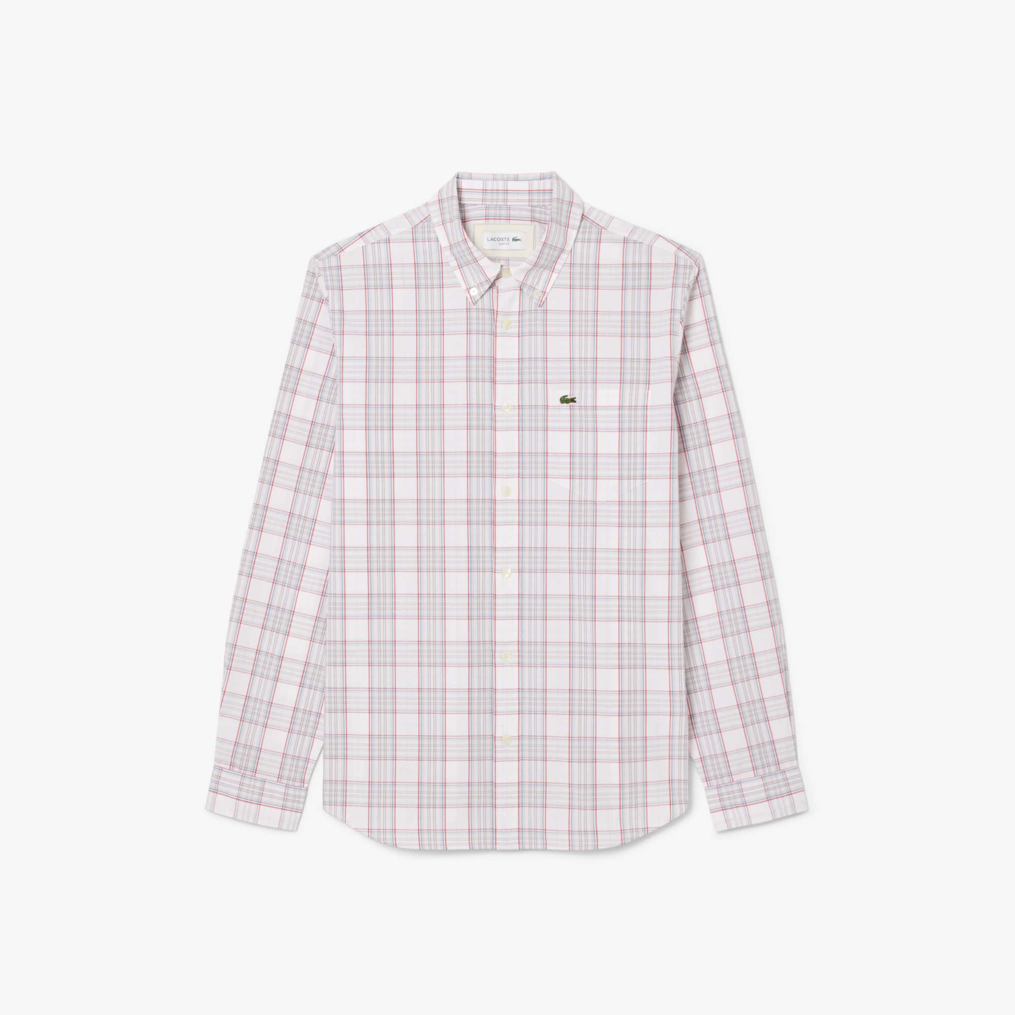 Men's Slim Fit Stretch Plaid Shirt - White / Light Pink / Red / Blue