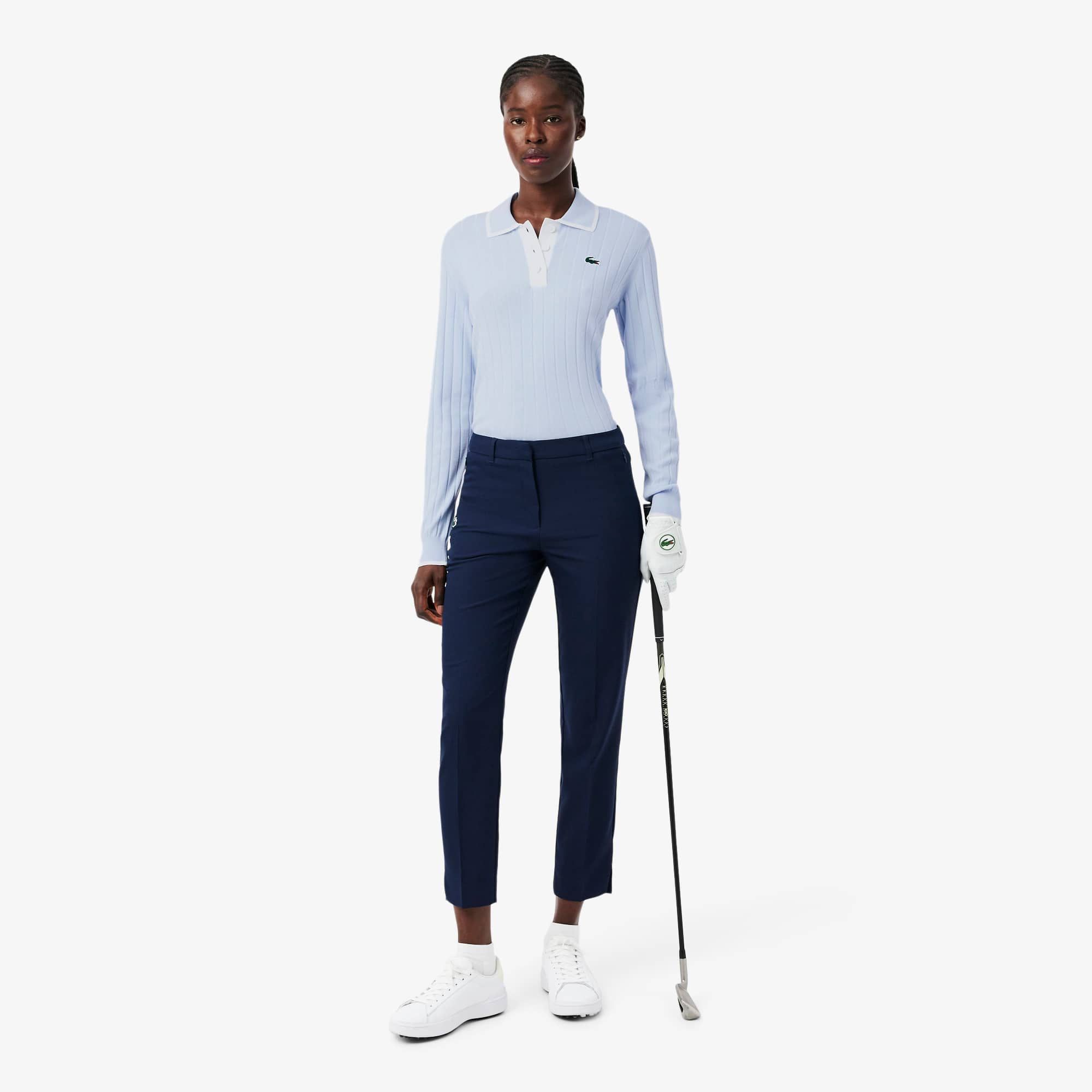 Women's Polo Collar Stretch Golf Sweater - Bleu Clair / Blanc