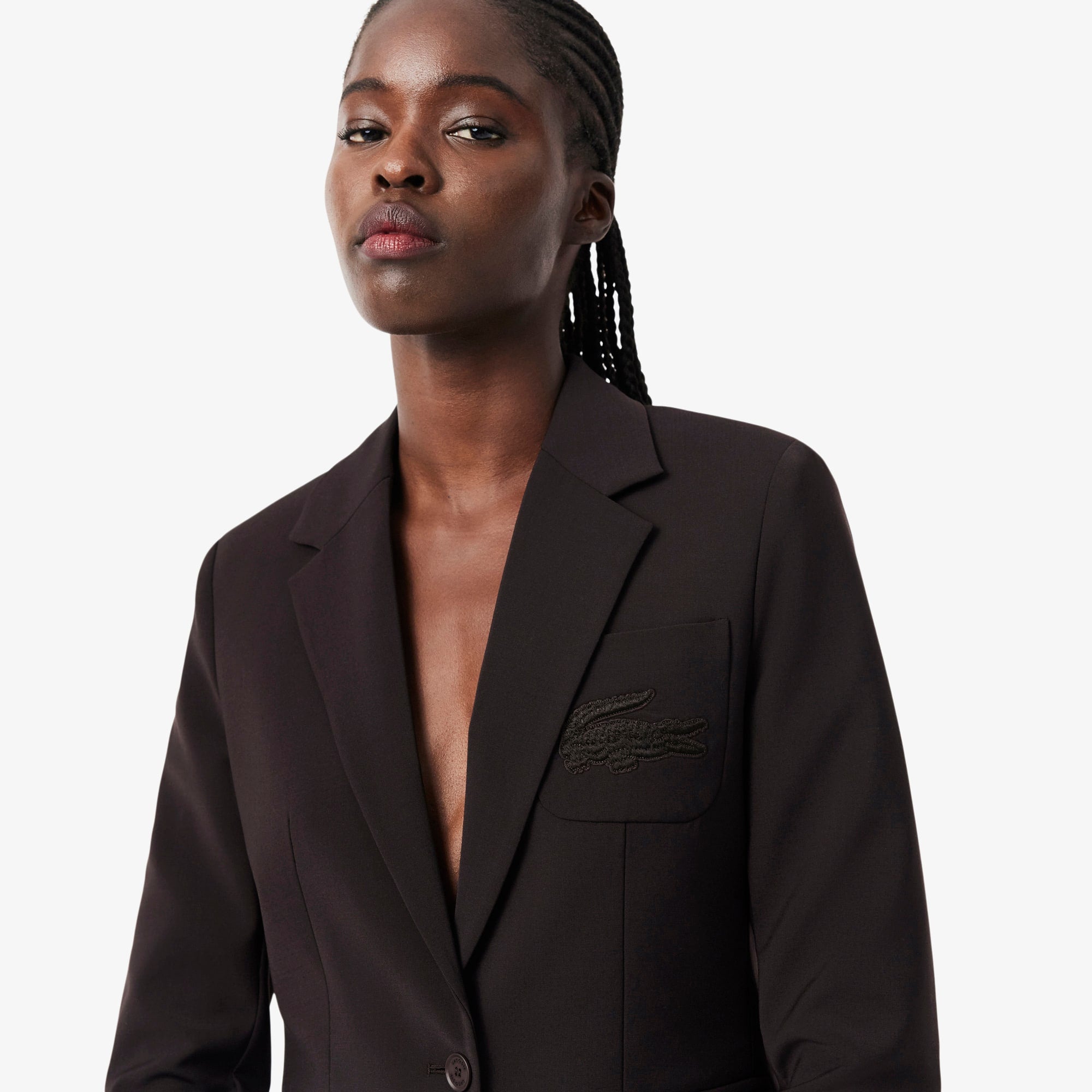 Women's Embroidered Logo Slim Fit Wool Blazer - Brown