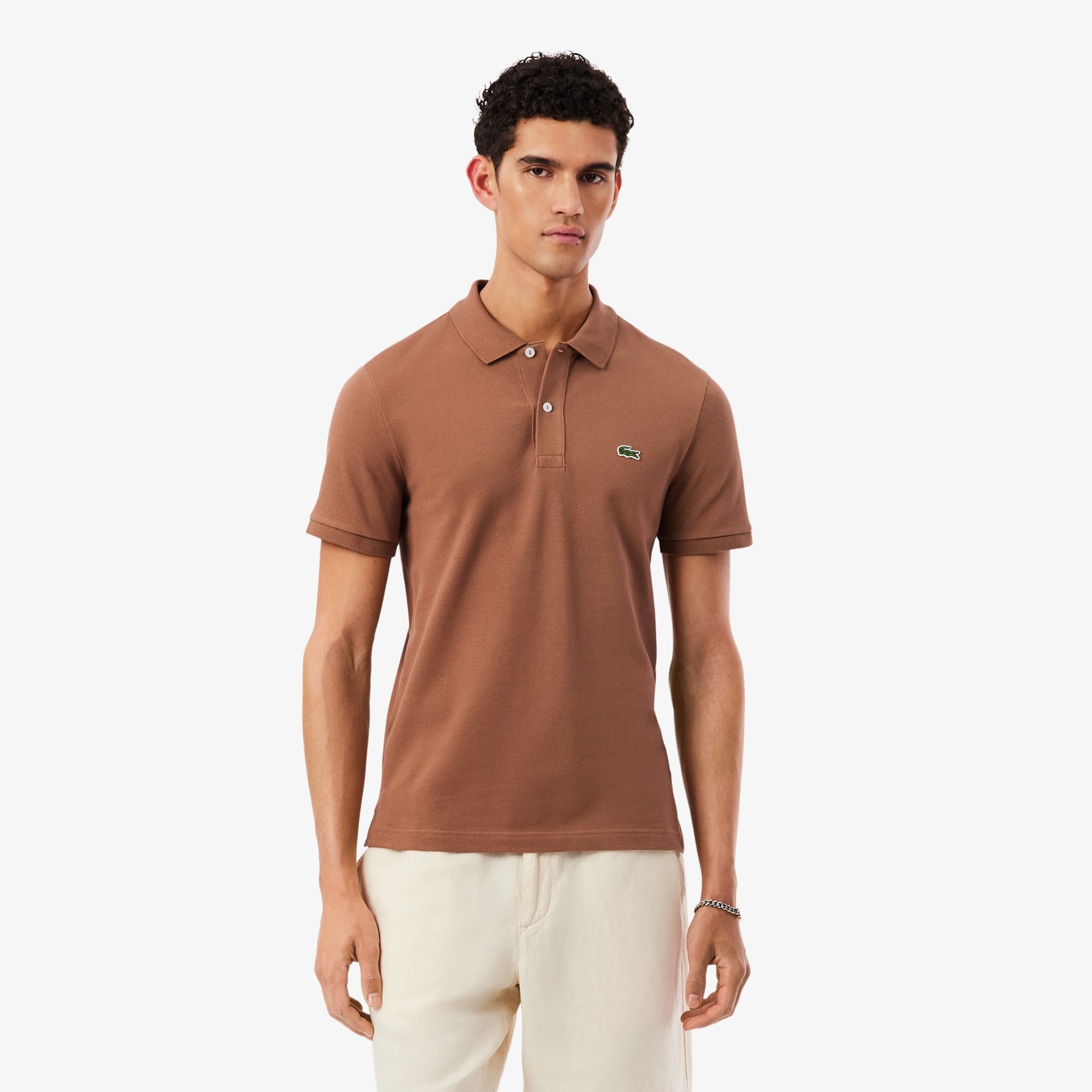 Men's Slim Fit Piqué Polo - Light Brown