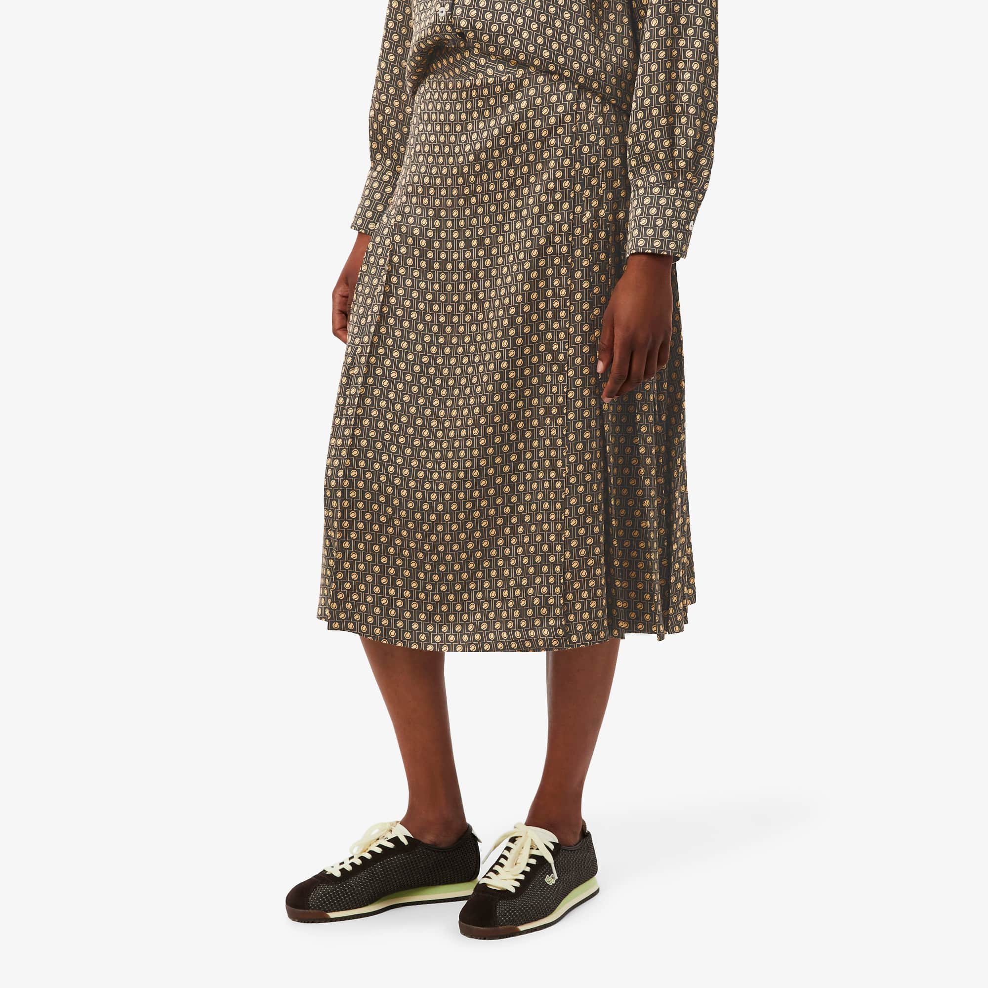 Printed pleated Midi Skirt - Marron / Jaune