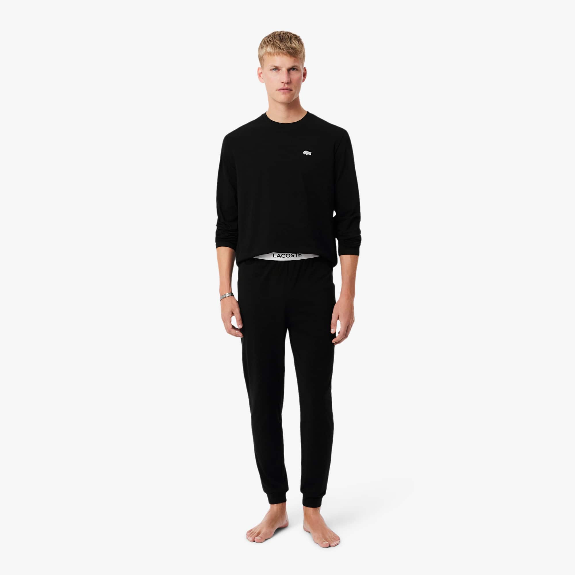 Men's Silver Waist Pajama Set - Black / White