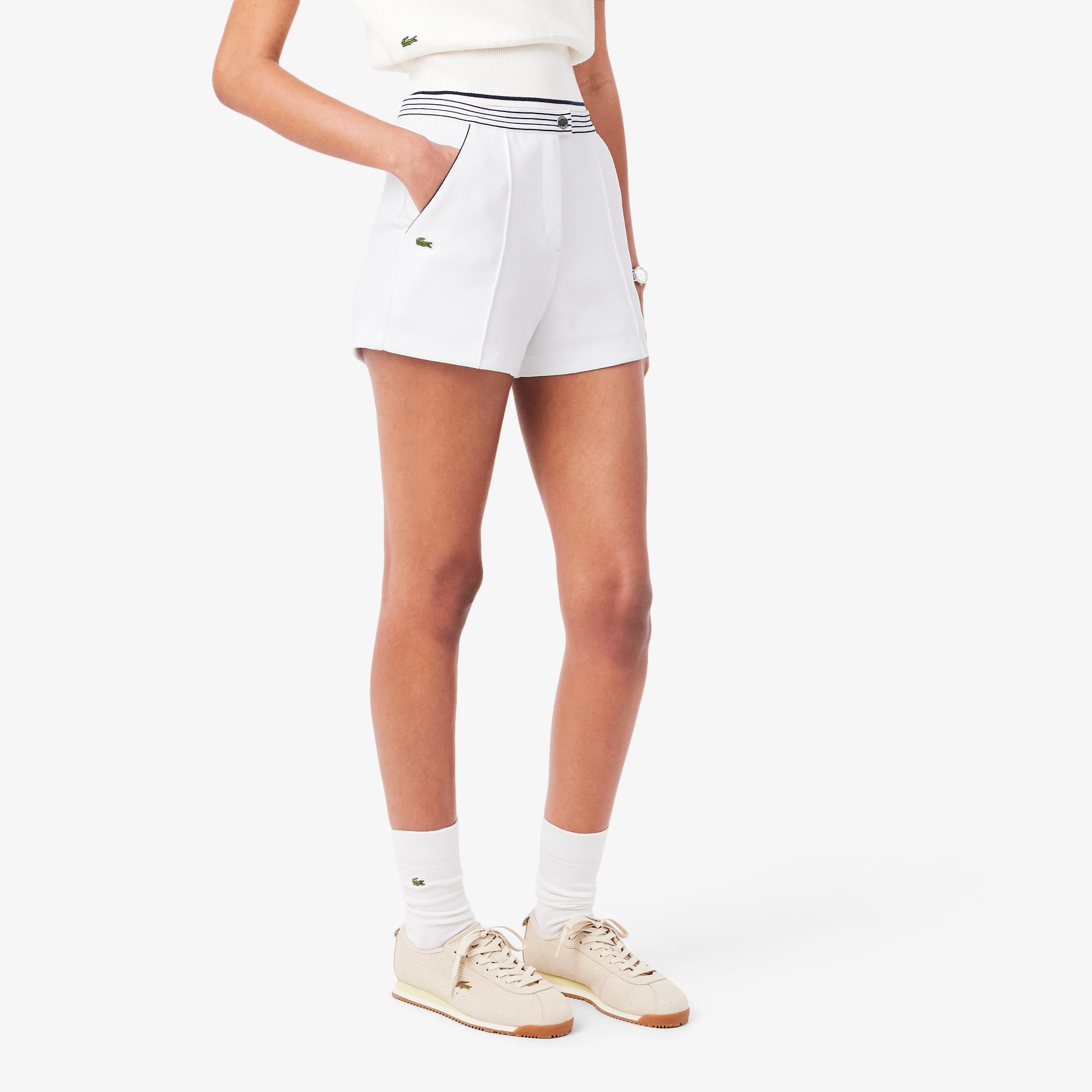 Made In France Piqué Shorts - White / Navy Blue