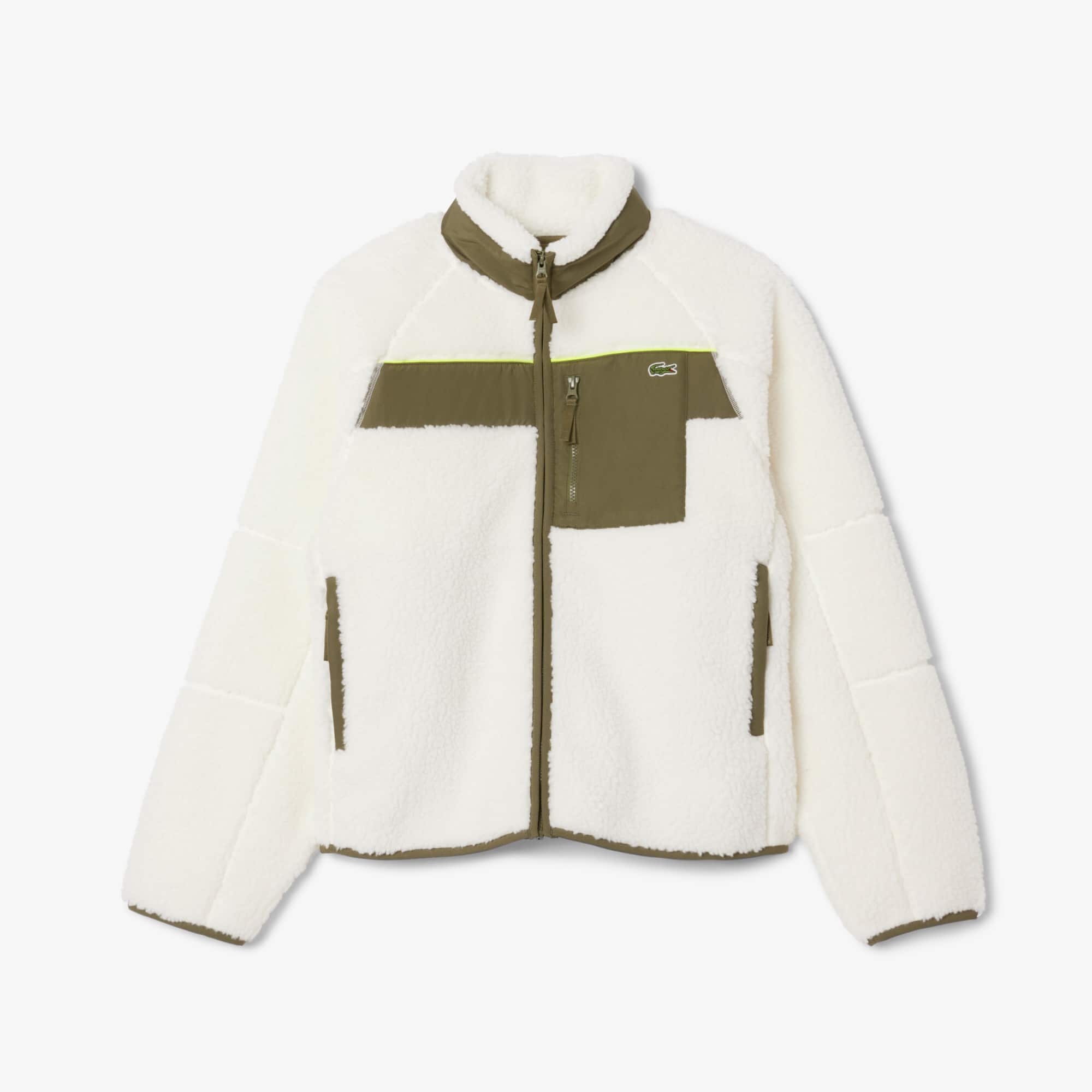 Men's Colorblock Sherpa Fleece Jacket - White / Khaki Green