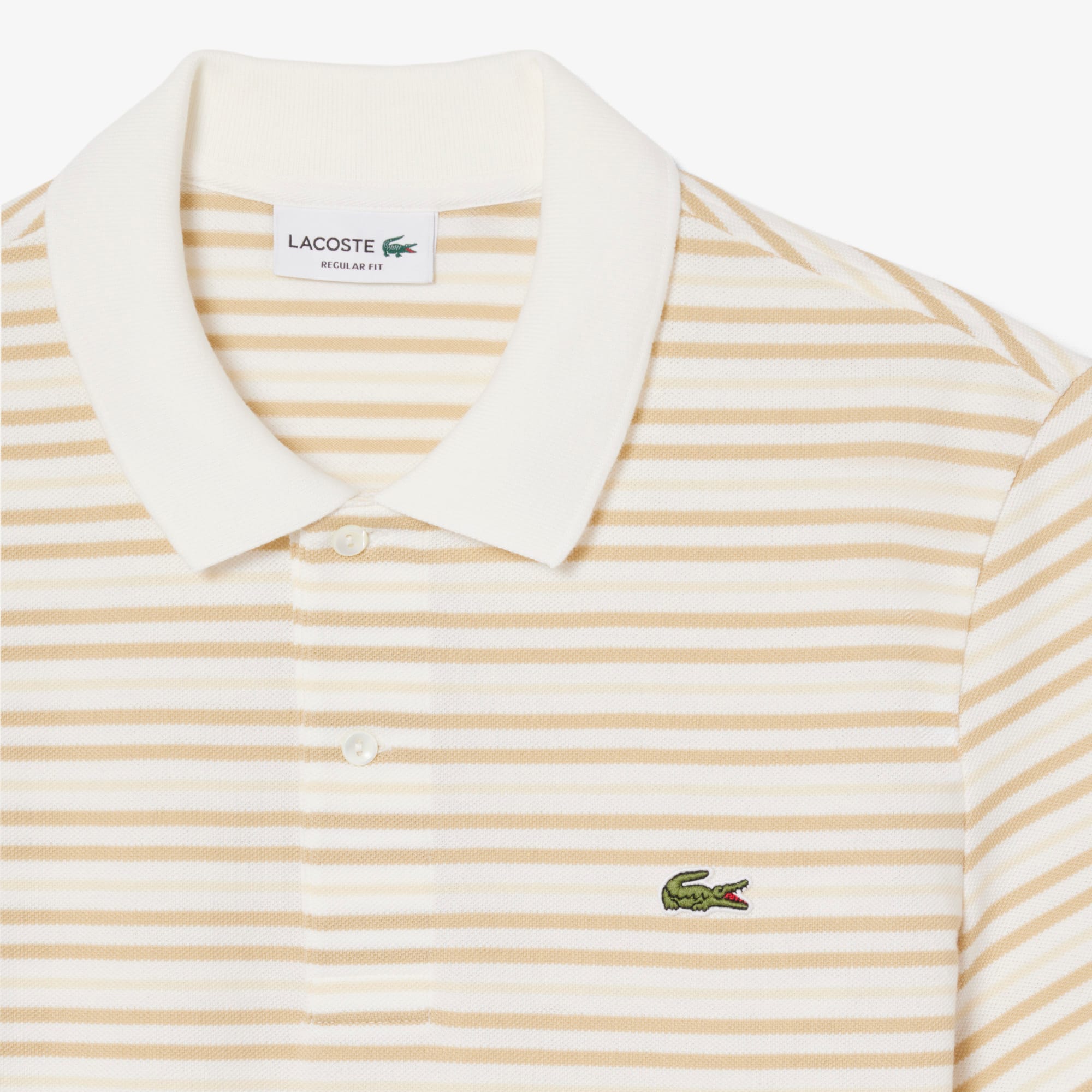 Classic Fit Striped Petit Piqué Polo - Beige / Blanc