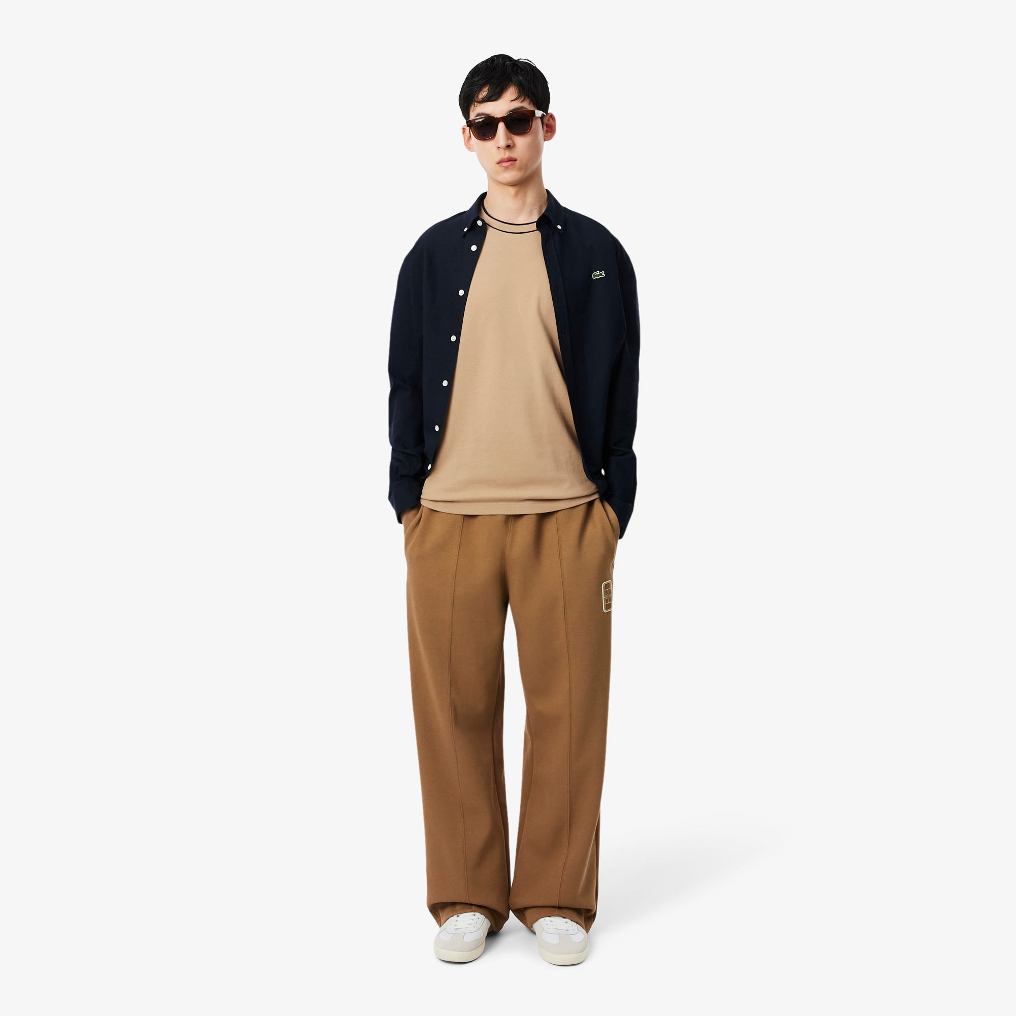 Men's Stretch Piqué Striped Collar T-Shirt - Beige