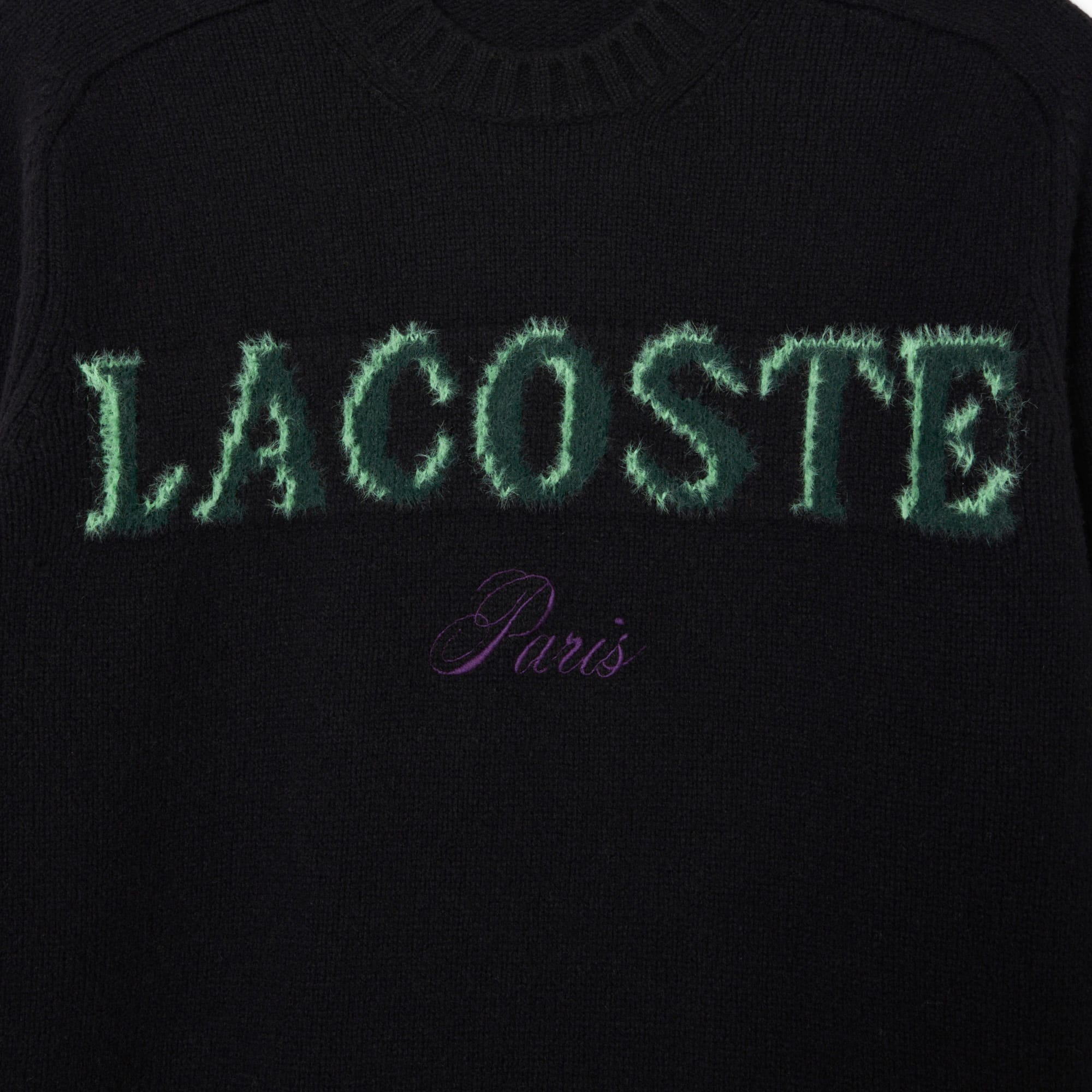 Men's Intarsia Branded Wool Sweater - Black / Green