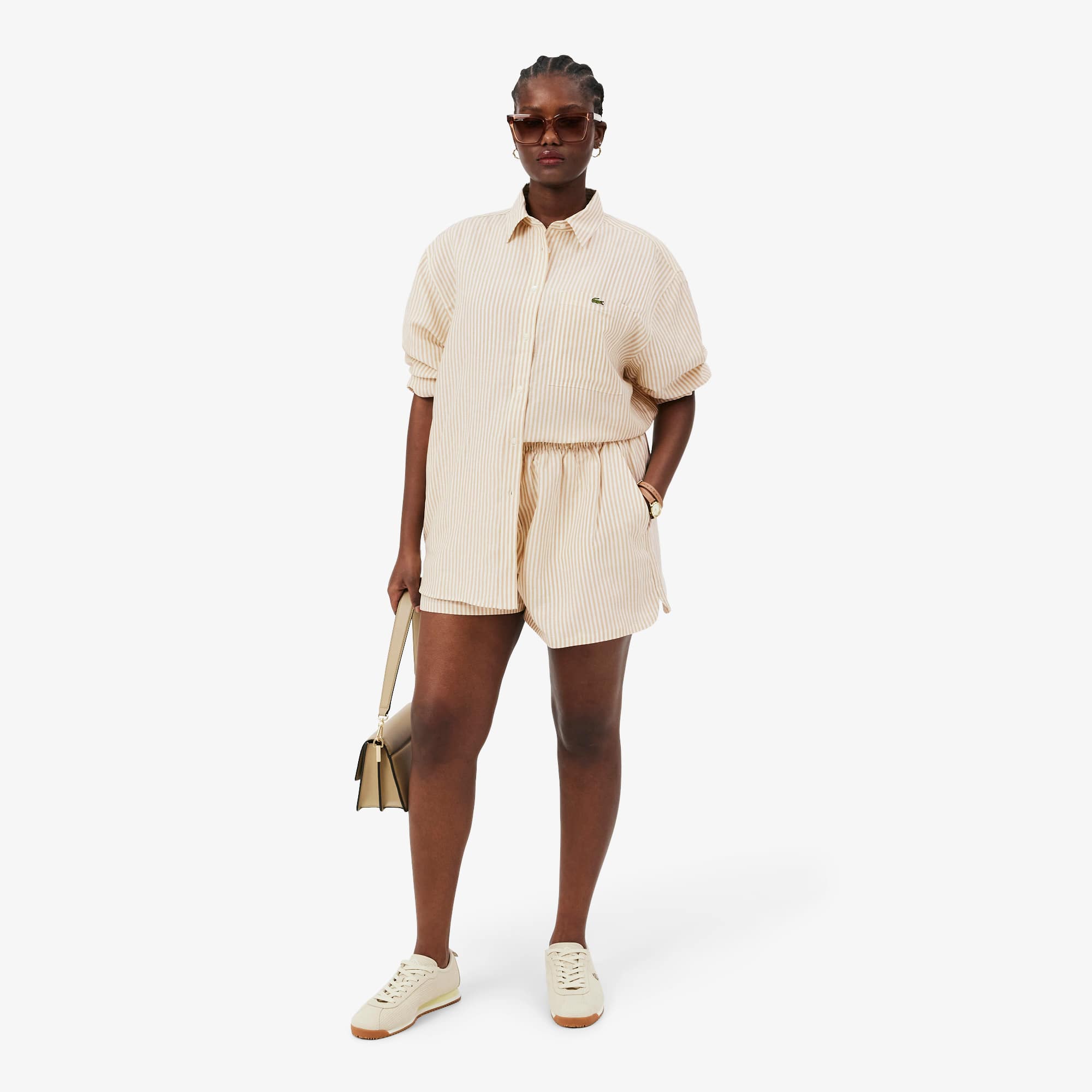 Oversized Linen Blend Shirt - Beige / Blanc
