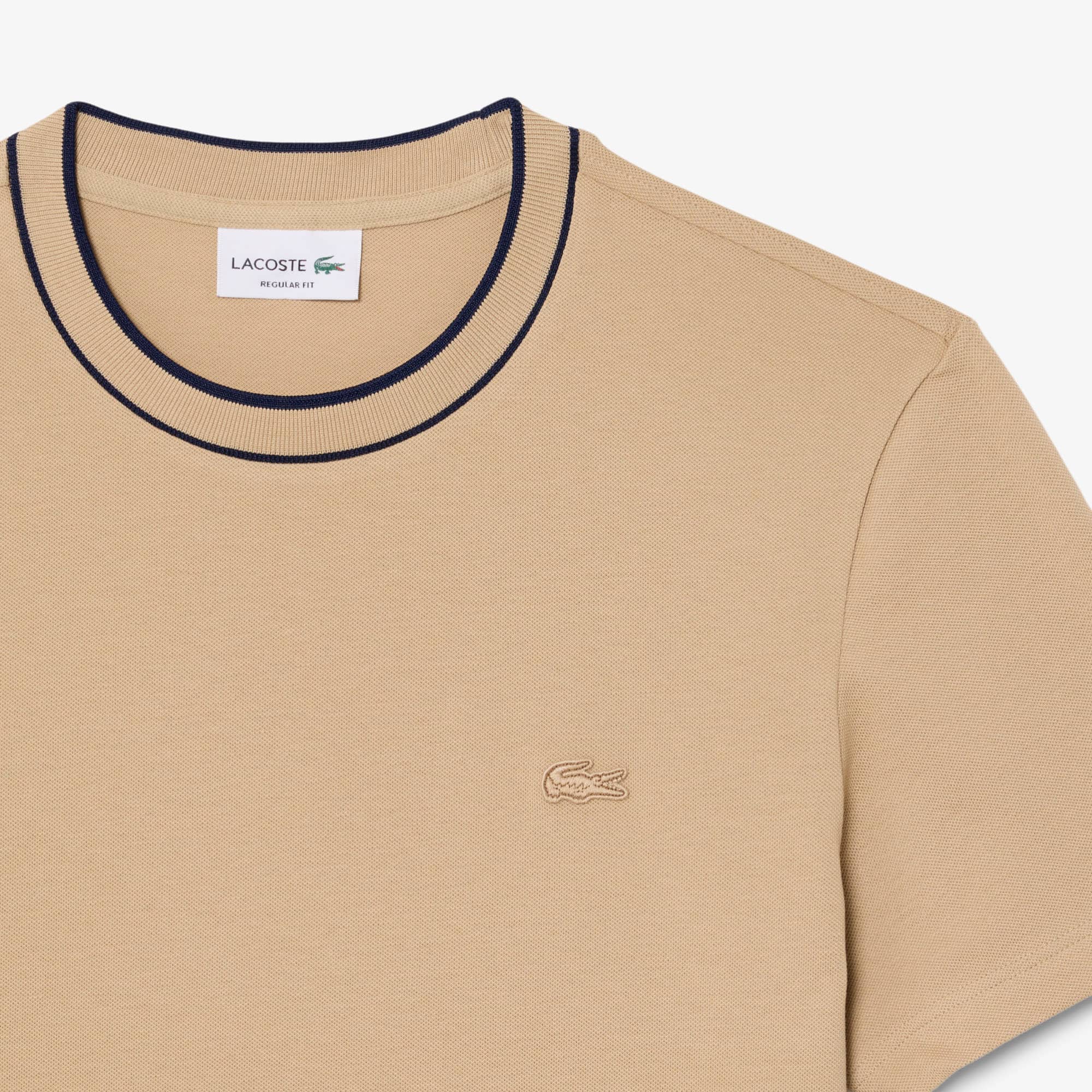 Men's Stretch Piqué Striped Collar T-Shirt - Beige