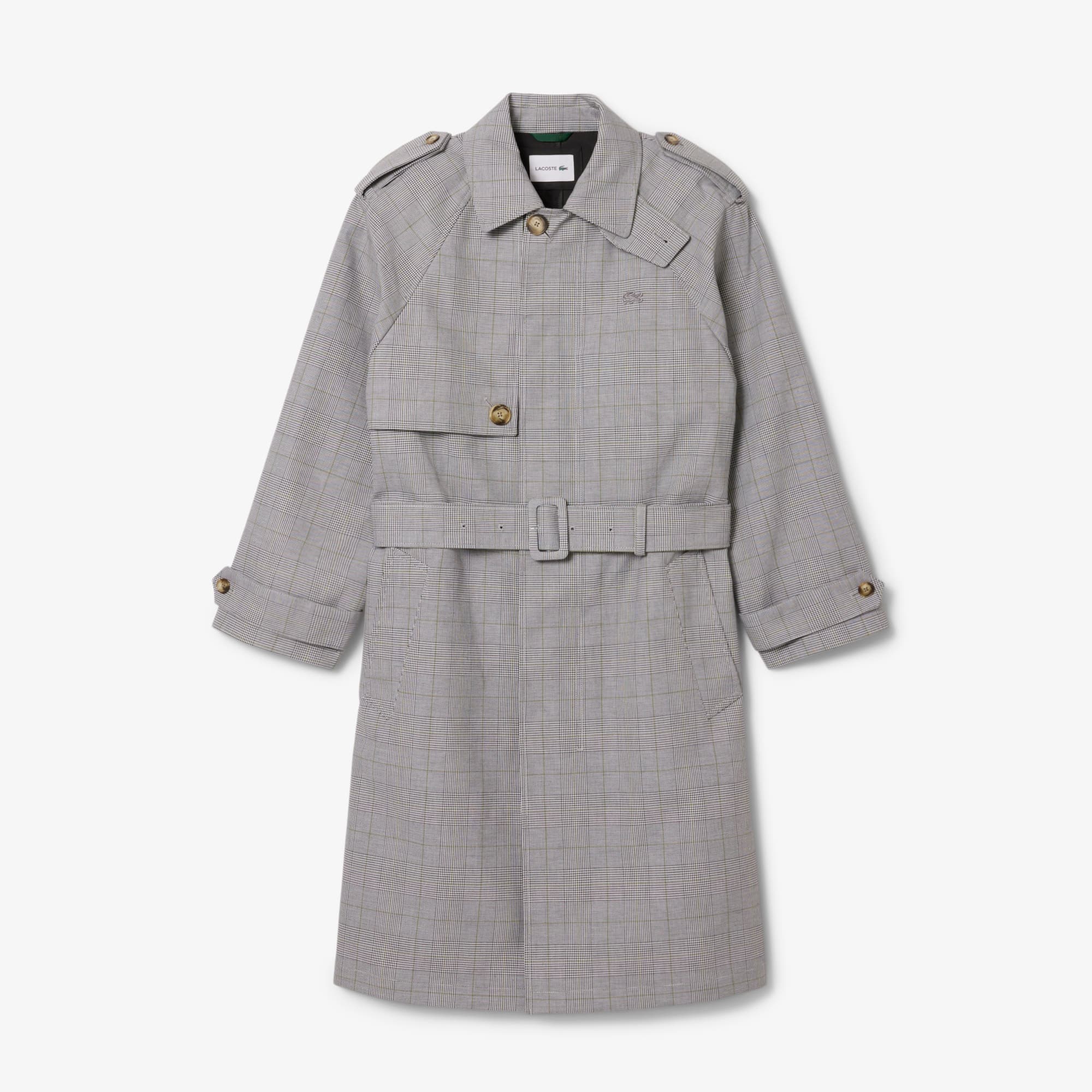 Men's Water-Repellent Plaid Trench Coat - White / Black / Green