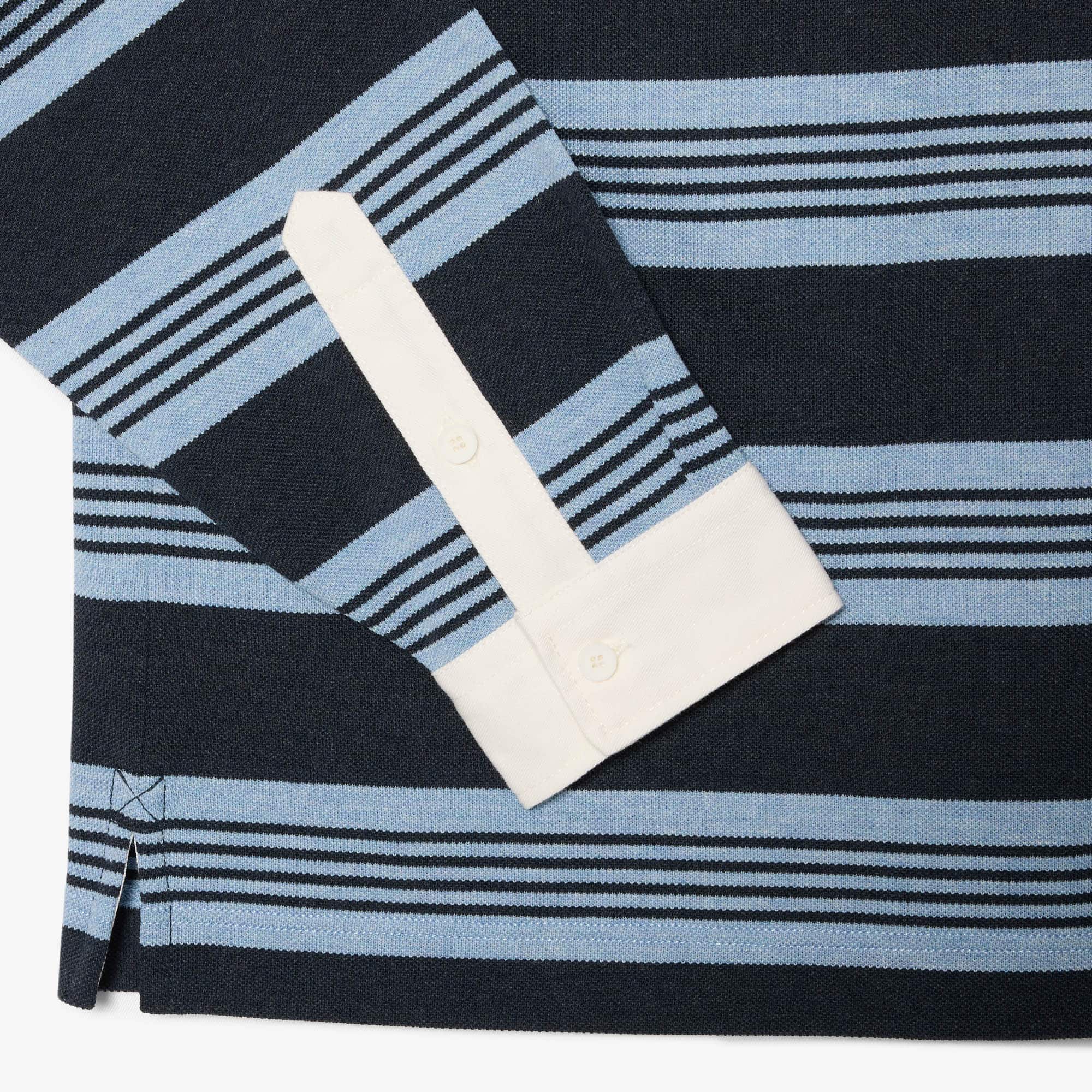 Relaxed Fit Striped Piqué Rugby Polo - Bleu Chine / Gris Chine