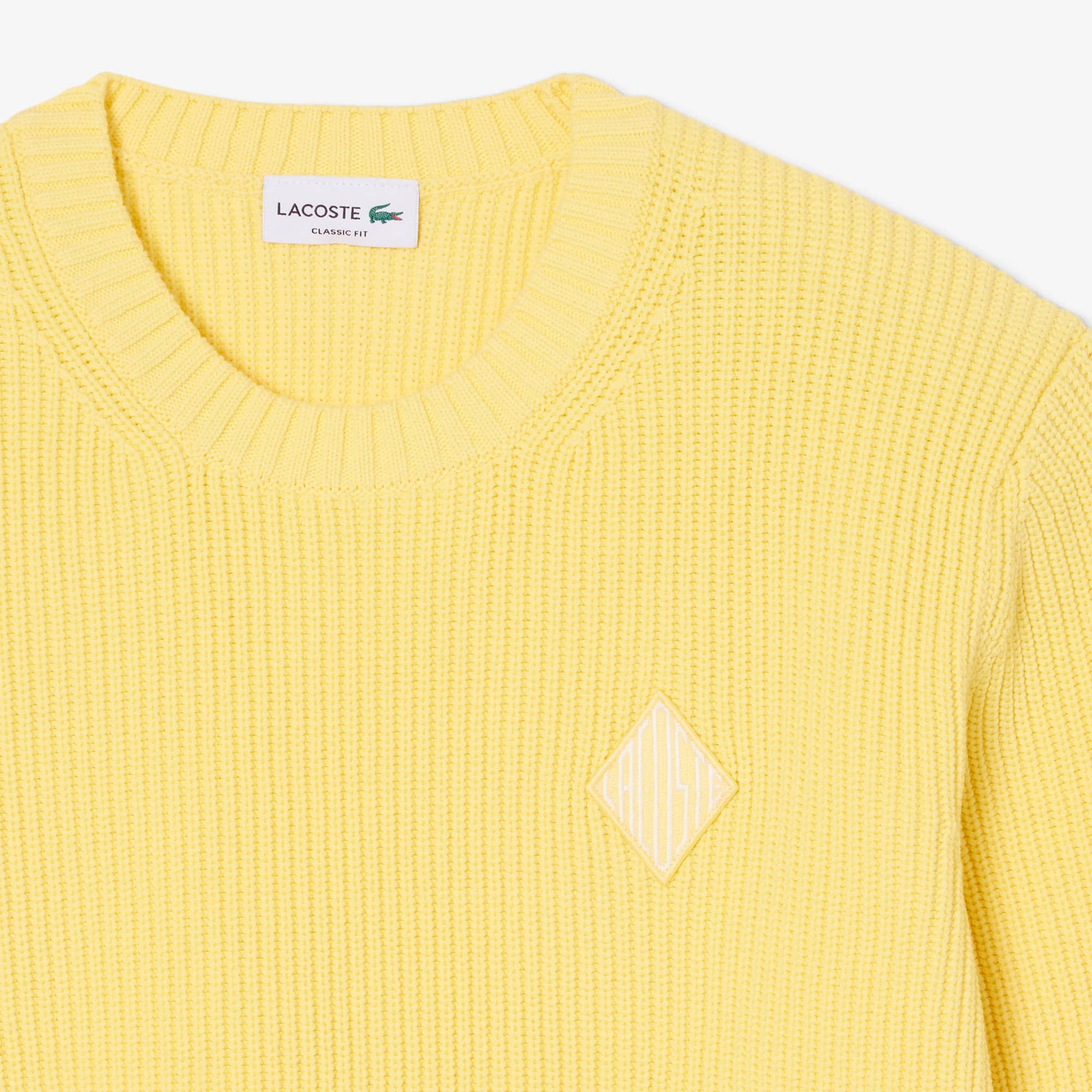 Pearl Rib Knit Badge Accent Sweater - Pastel yellow