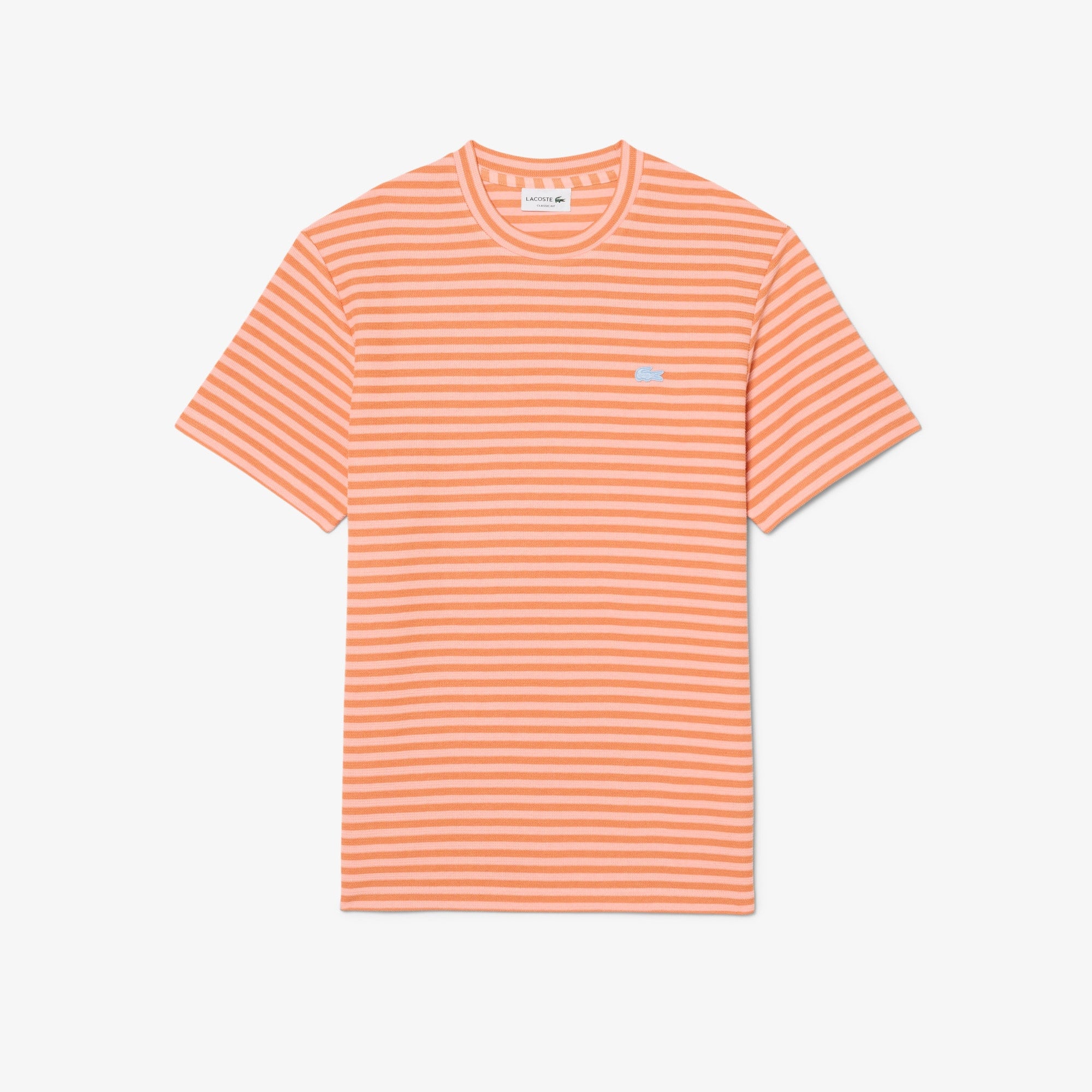 Textured Striped Cotton T-Shirt - Rose / Orange