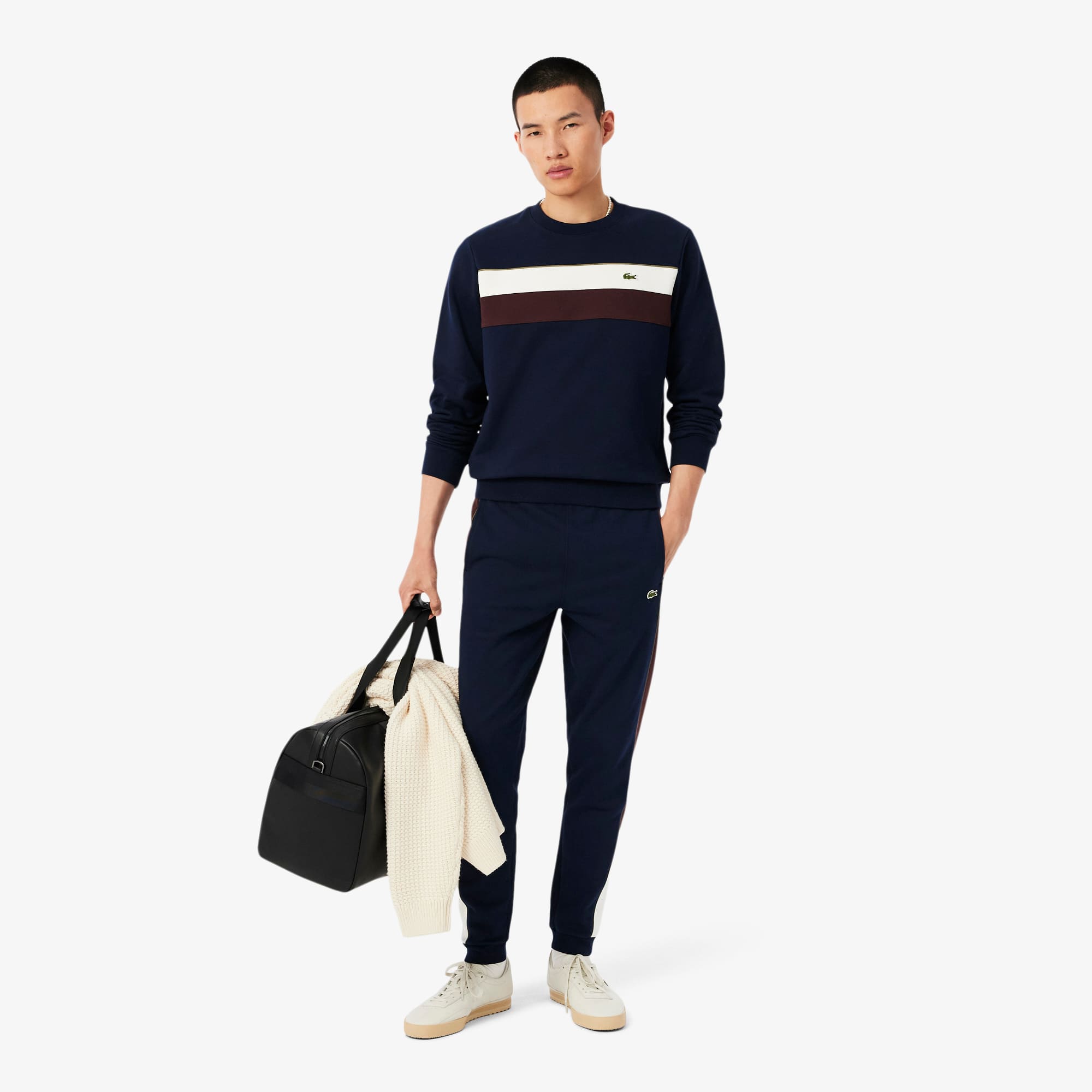 Men's Tapered Leg Fleece Sweatpants - Navy Blue / White / Brown