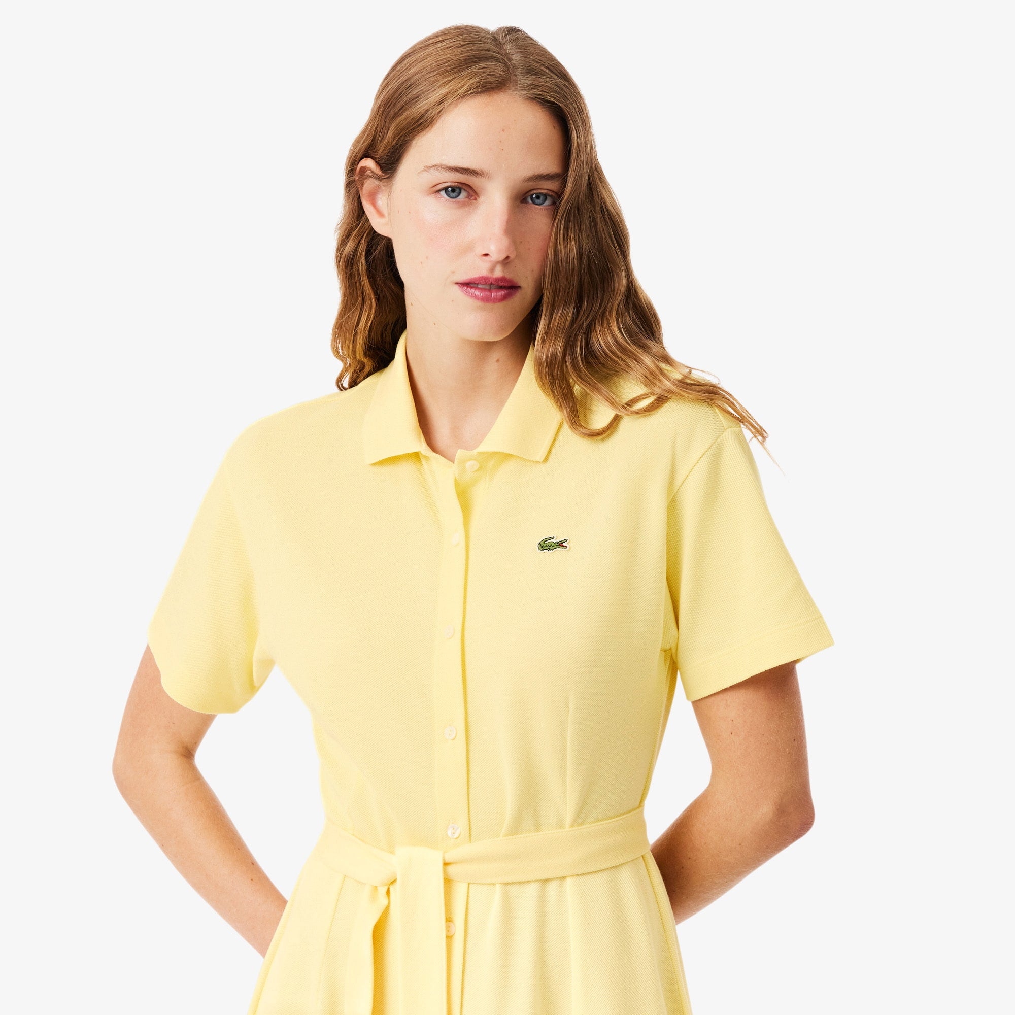 Women's Flared Mini-Piqué Polo Dress - Pastel yellow