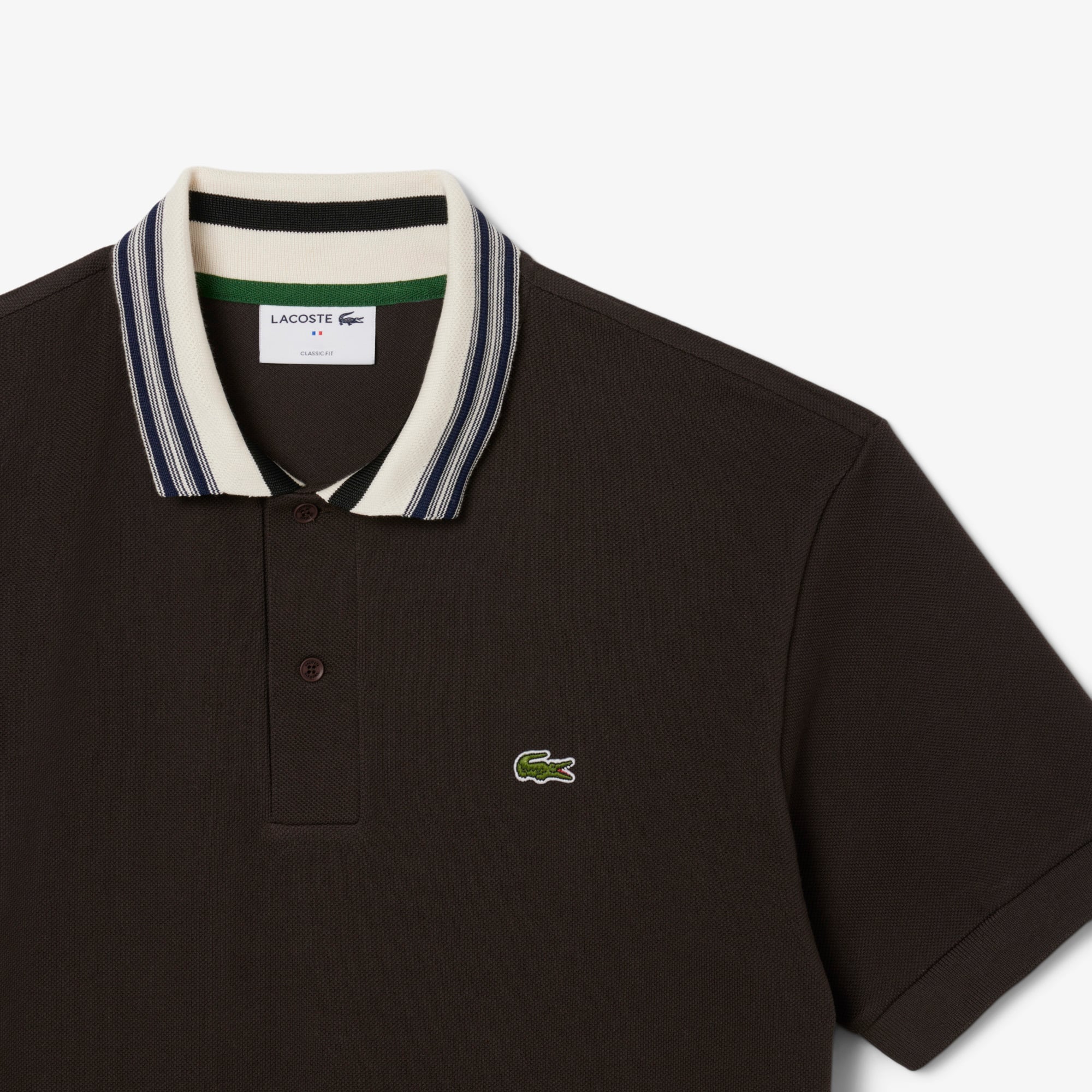 Men's Made In France Classic Fit Stripe Collar Polo - Brown