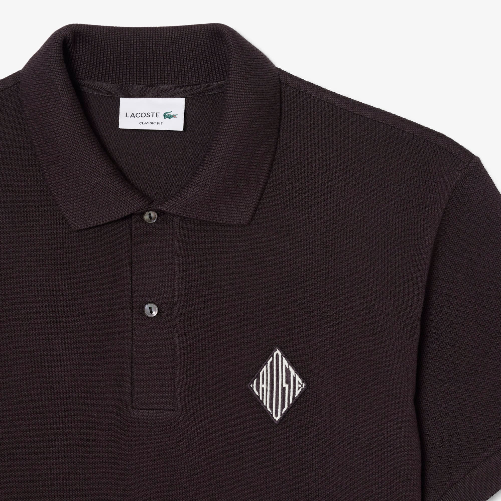 Classic Fit Badge Accent Piqué Polo - Brown