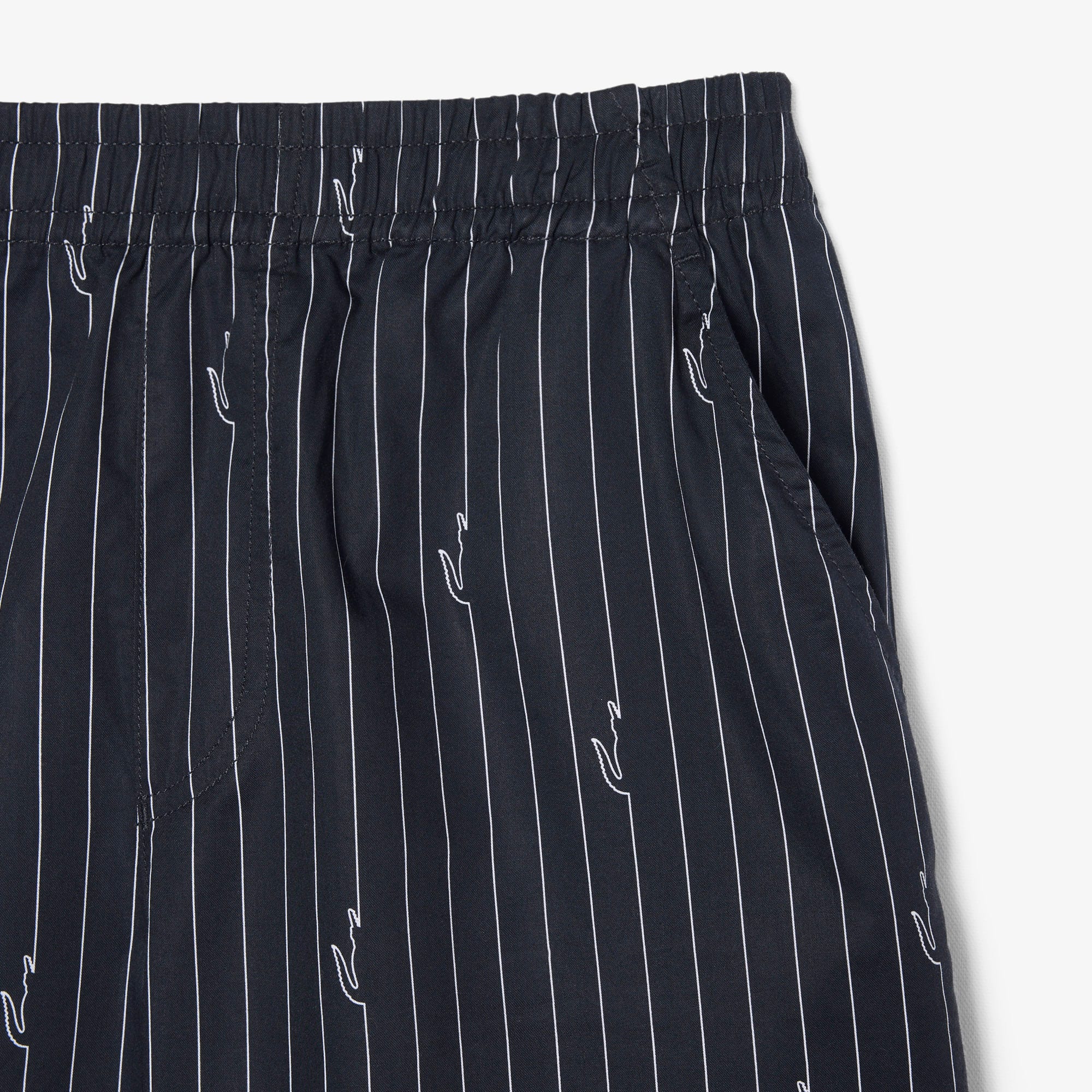 Print Stripe Cotton Shorts - Noir / Blanc