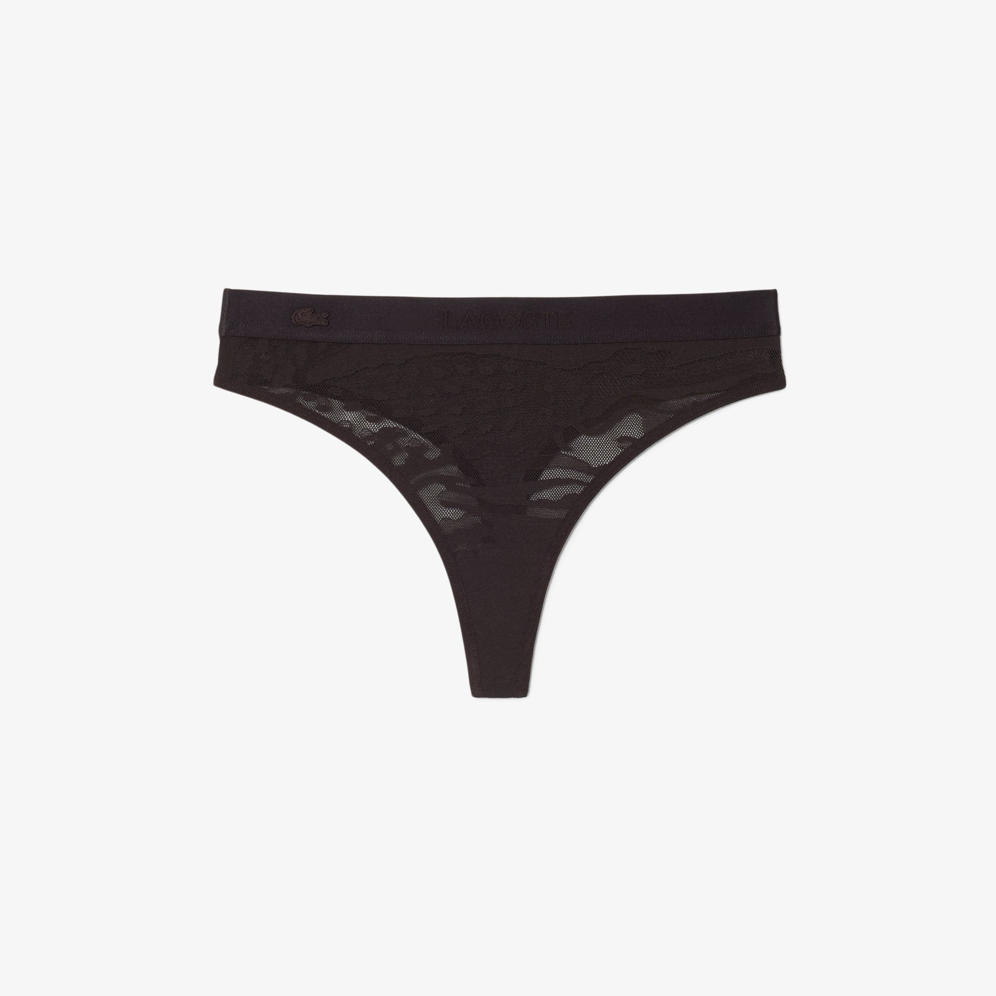 Logo Waist Mesh String Briefs - Brown