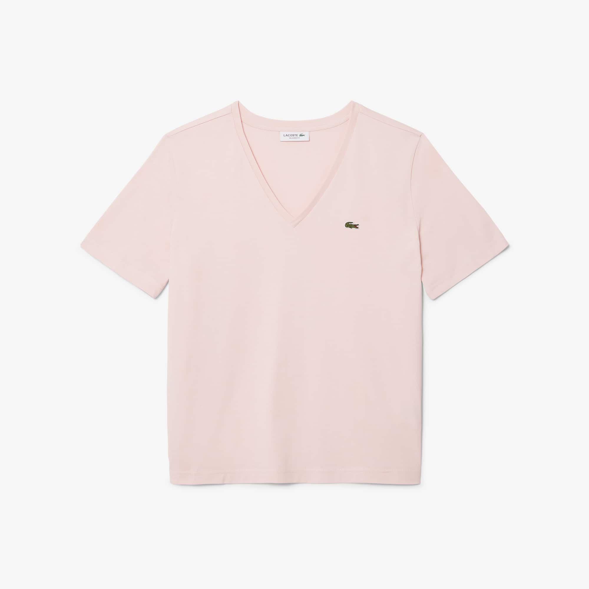 Women's Relaxed Fit Soft Cotton V-Neck T-Shirt - Light Pink