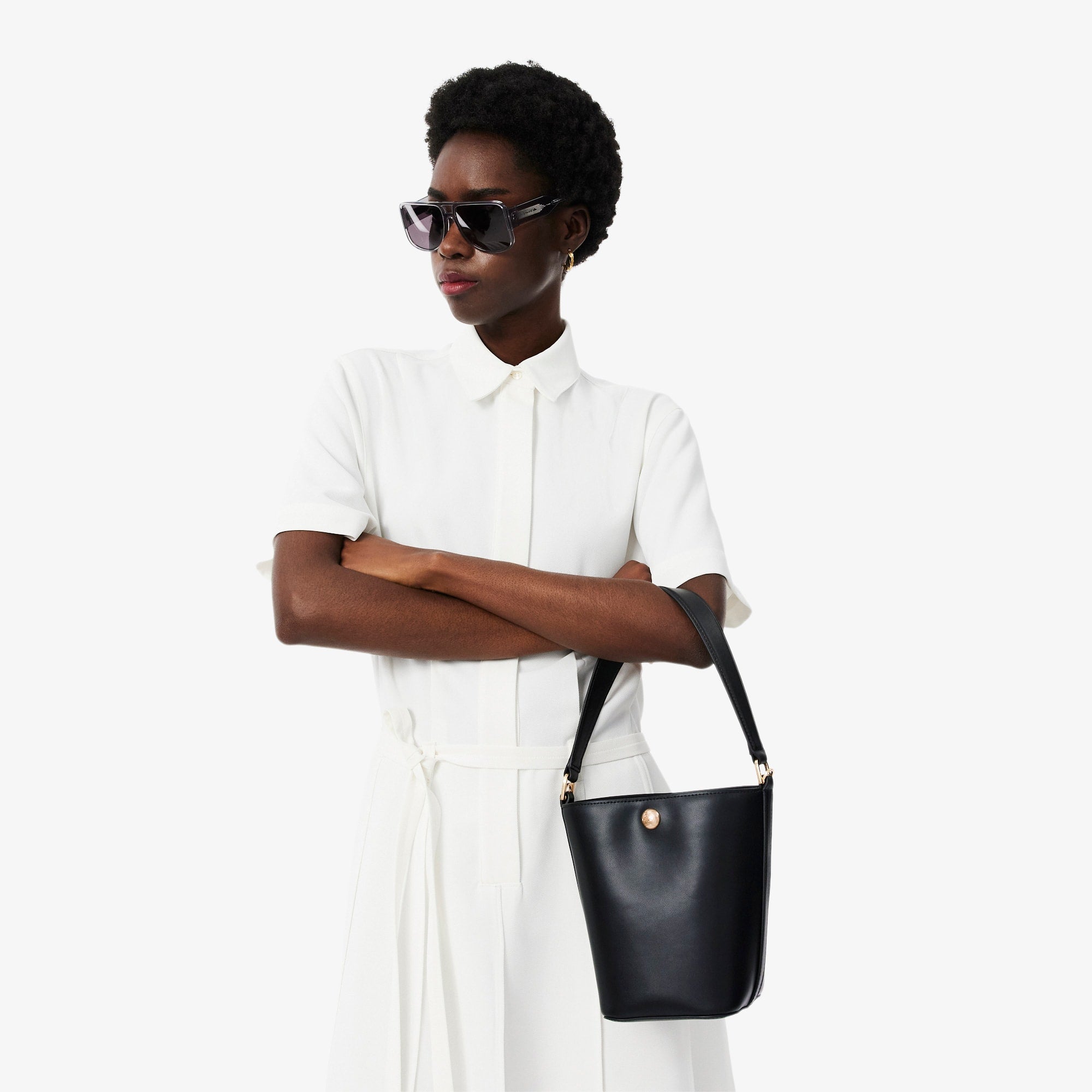 Small Tennis Bliss Leather Bucket Bag - Black