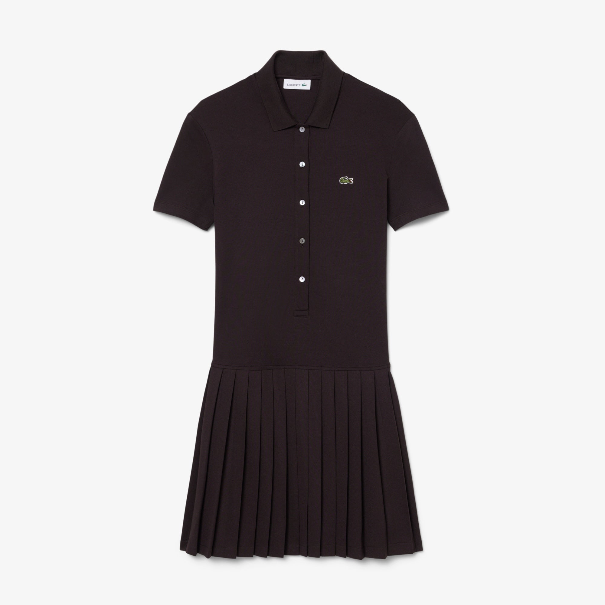Stretch Piqué Pleated Polo Dress - Brown