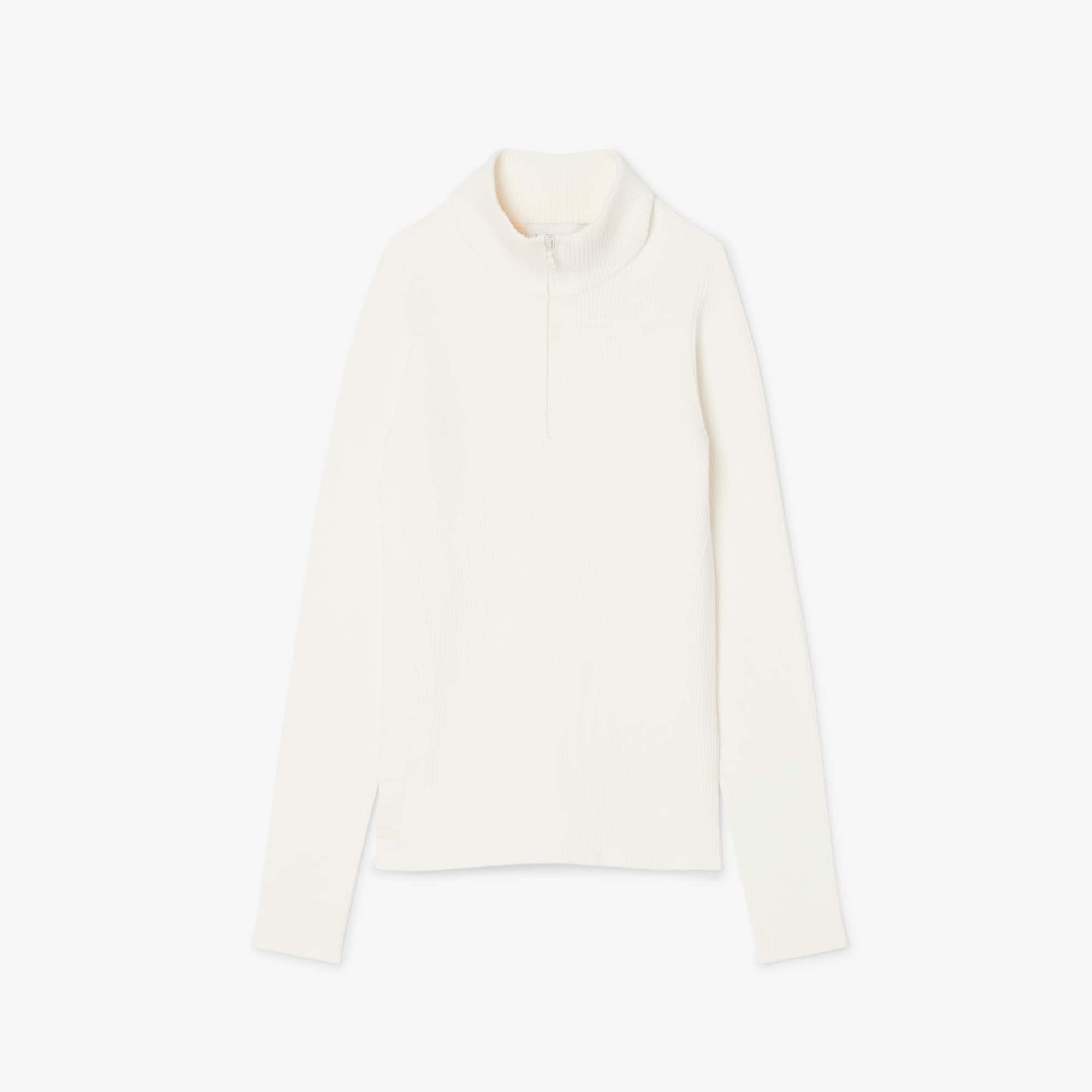 Women's High-Neck 3D Ribbed Knit Sweater - White