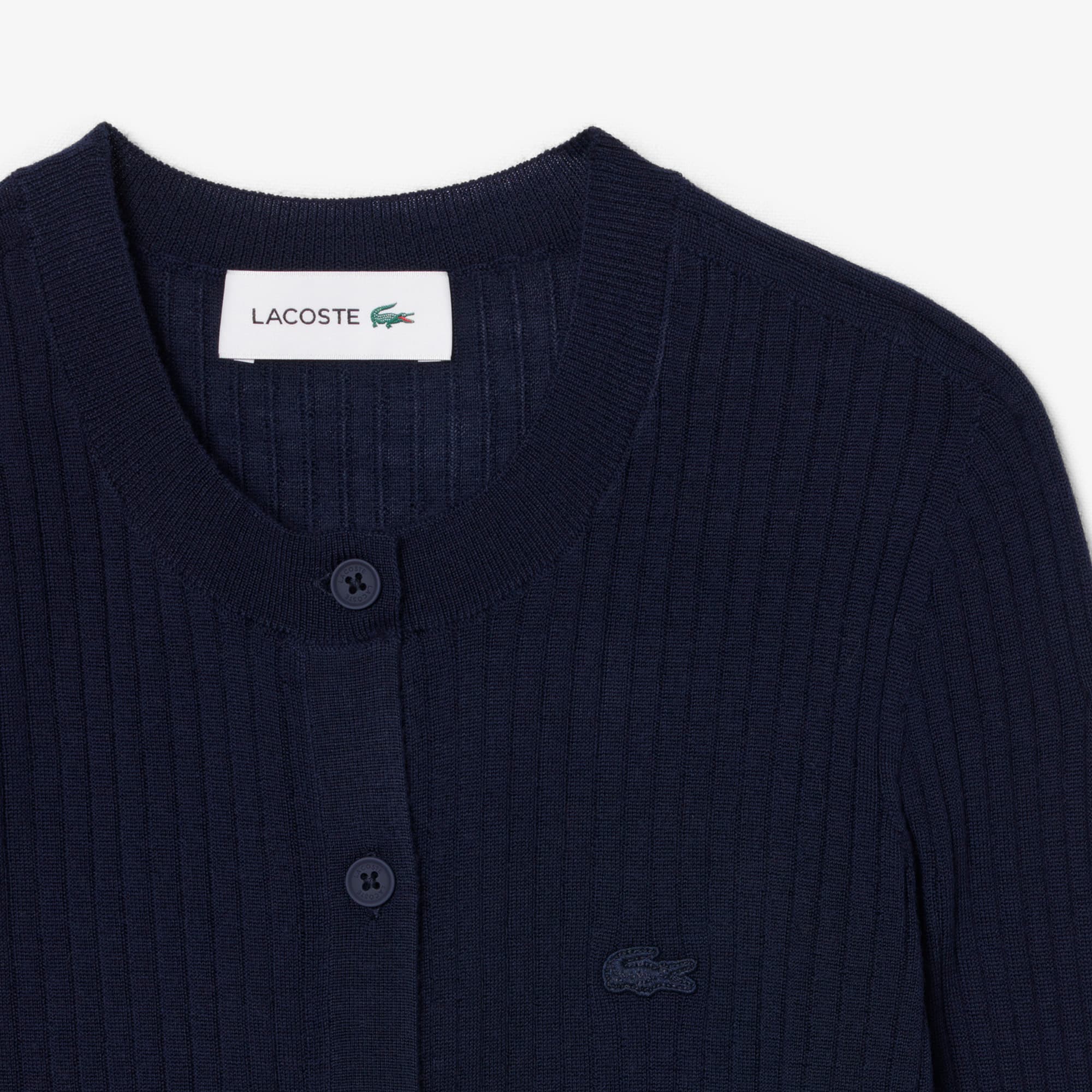Women's Rib Knit Merino Wool Cardigan - Navy Blue