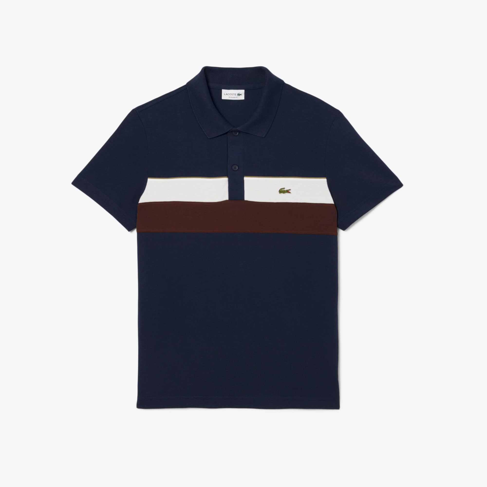 Men's Regular Fit Colorblock Petit Piqué Polo - Navy Blue / White / Brown