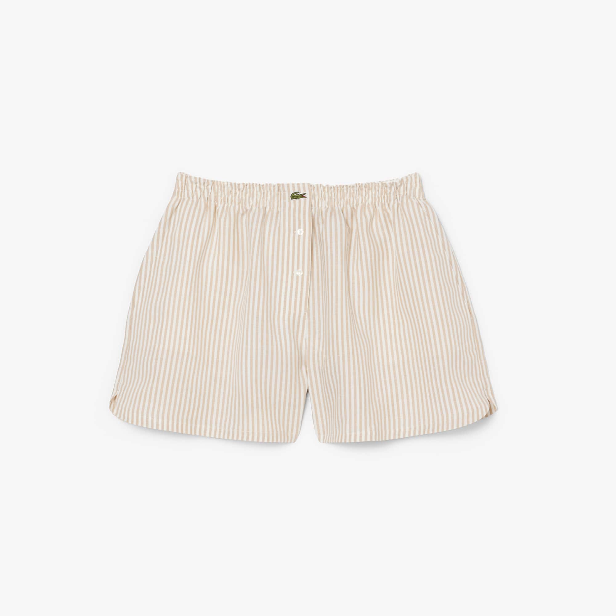 Oversized Linen Blend Shorts - Beige / Blanc