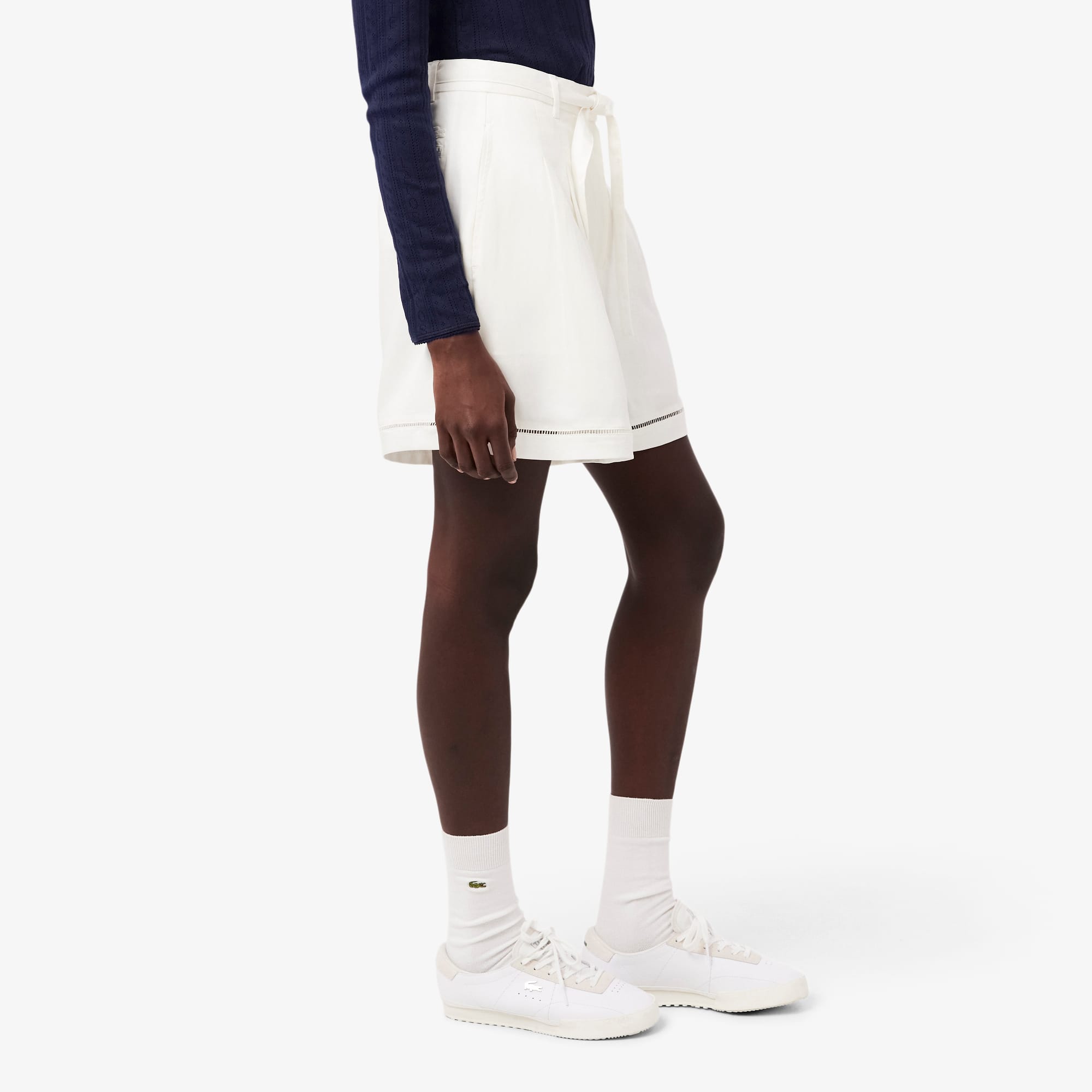 Oversized Fluid Linen Blend Bermuda Shorts - White