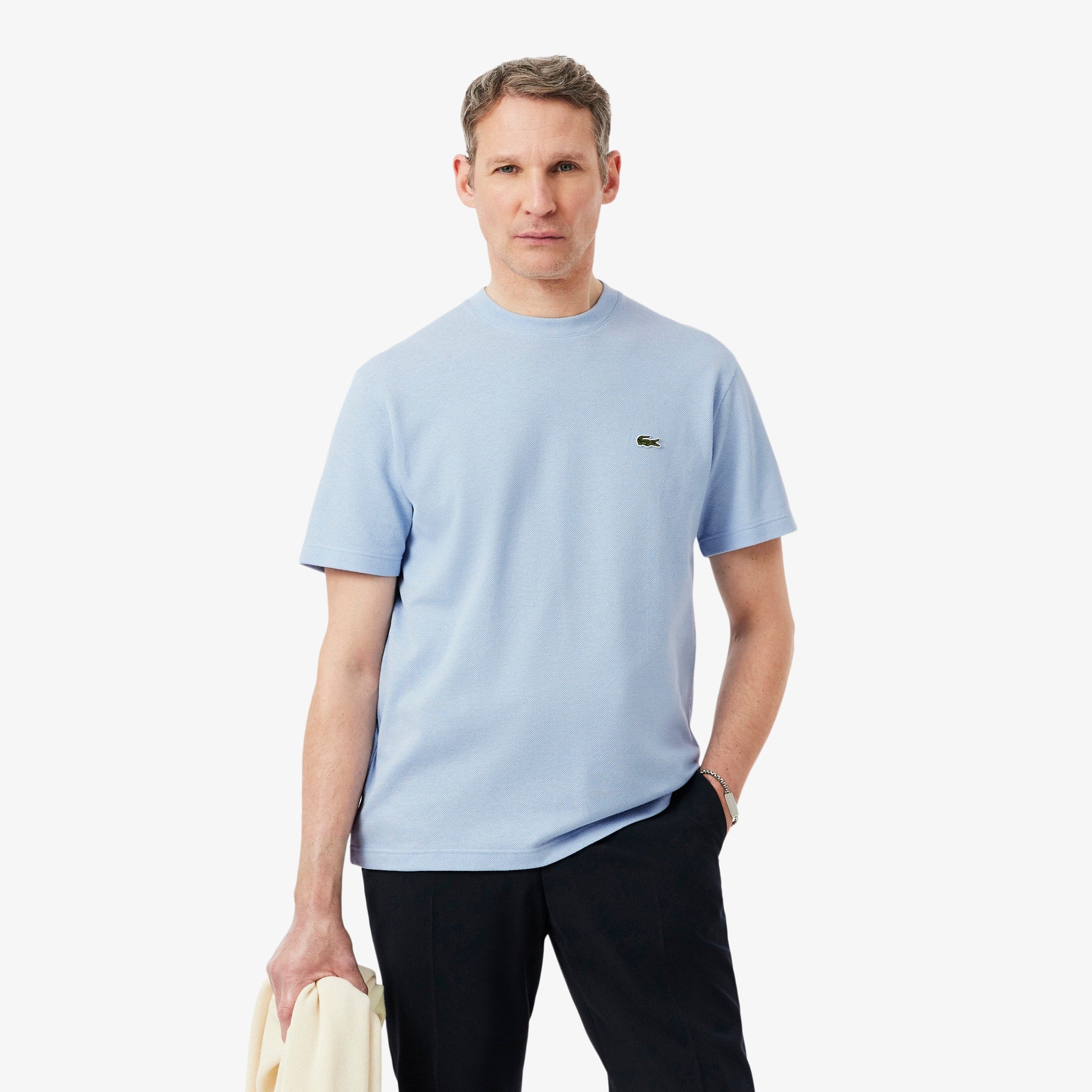 Heavy Cotton and Linen Piqué T-Shirt - Light Blue