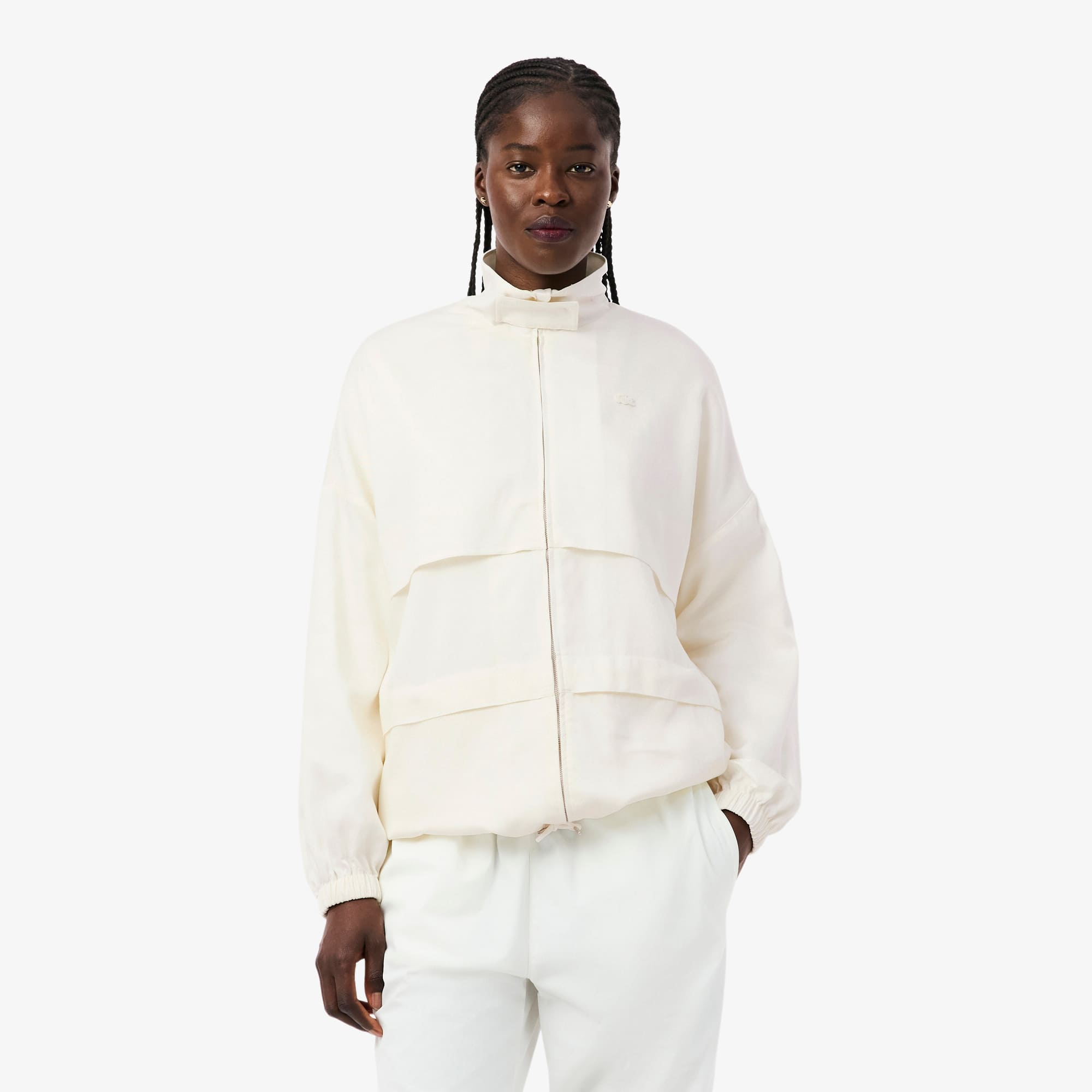 Oversized Linen Blend Track Jacket - White