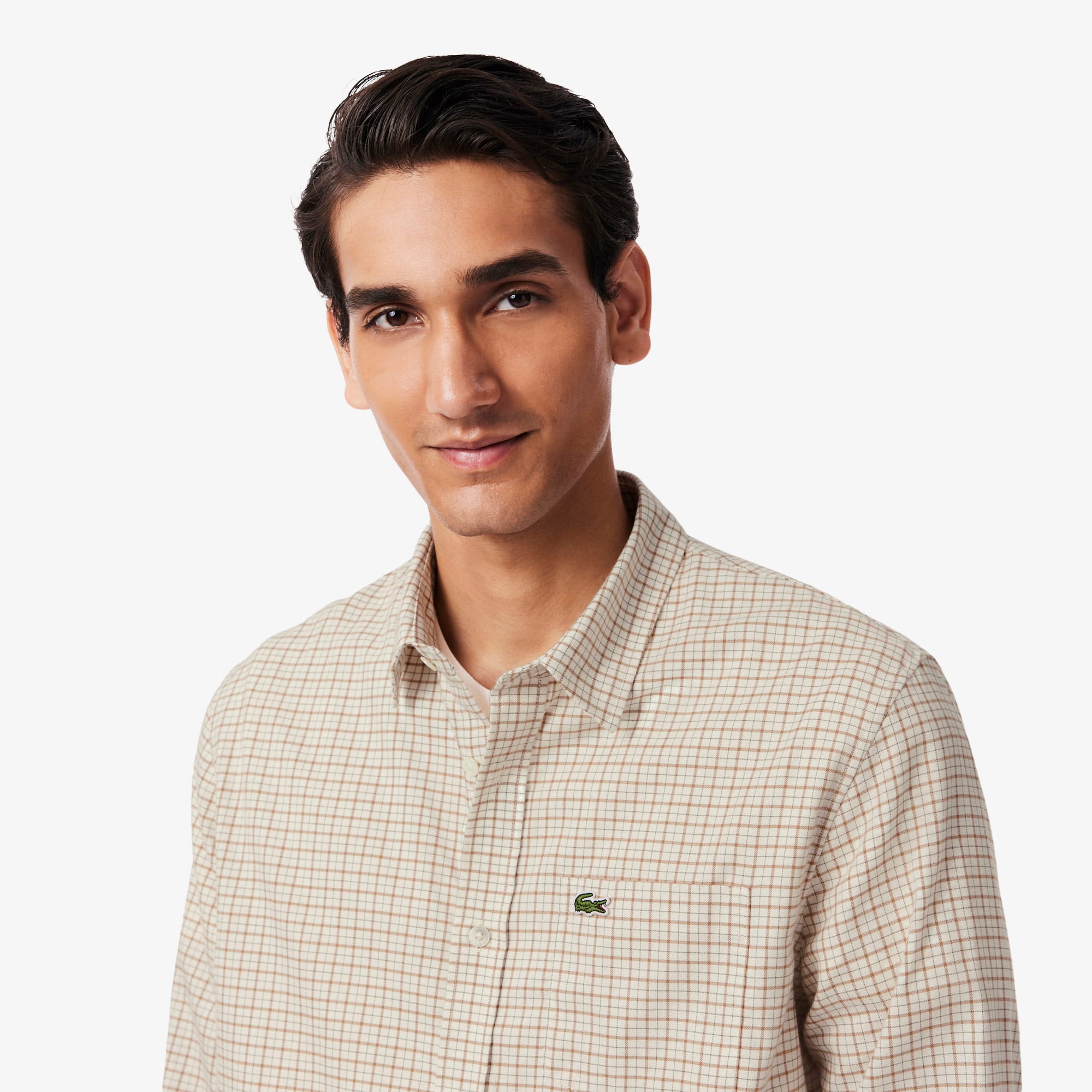 Men's Regular Fit Plaid Flannel Shirt - White / Brown