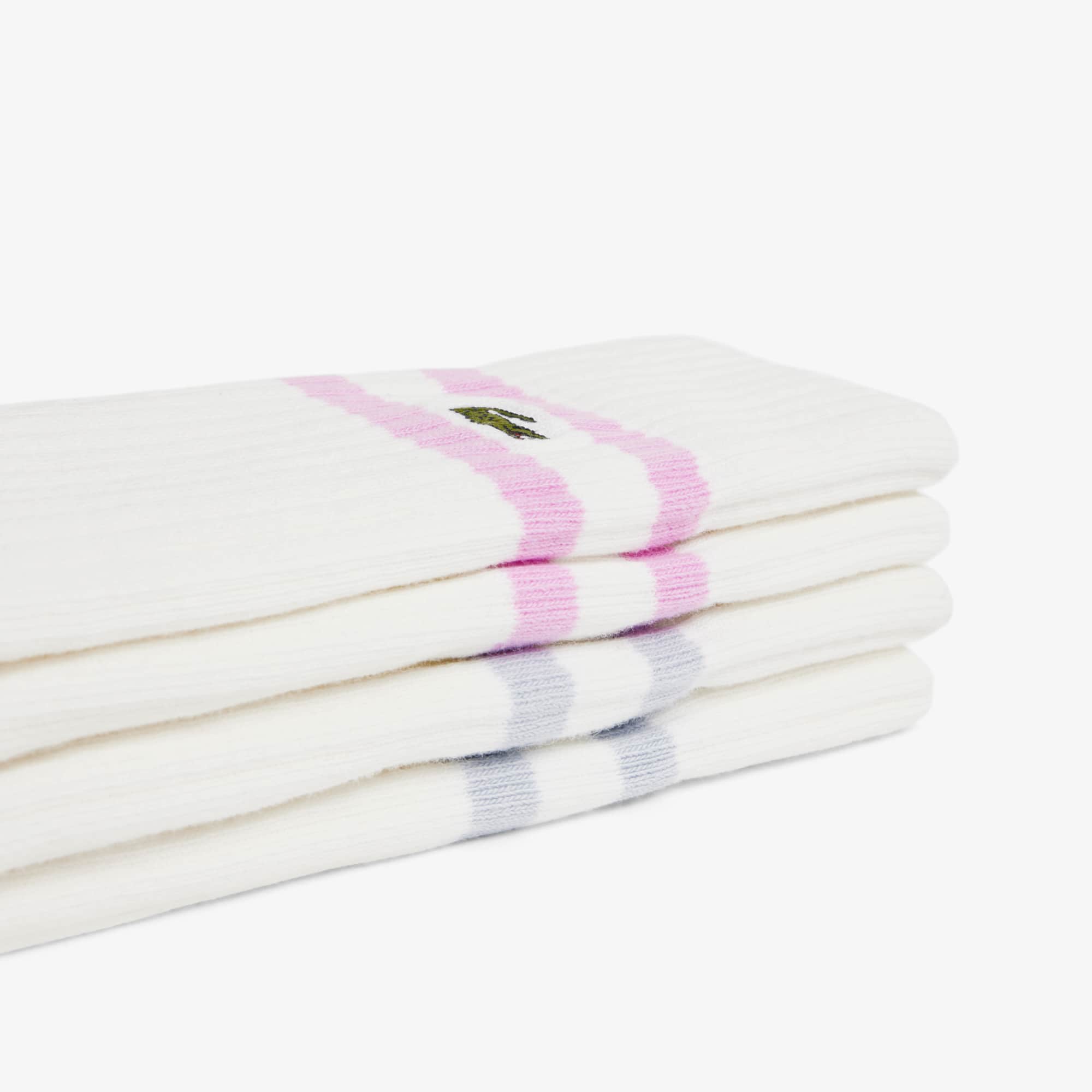 Unisex Ribbed Cotton Socks - Blanc / Bleu Clair / Rose